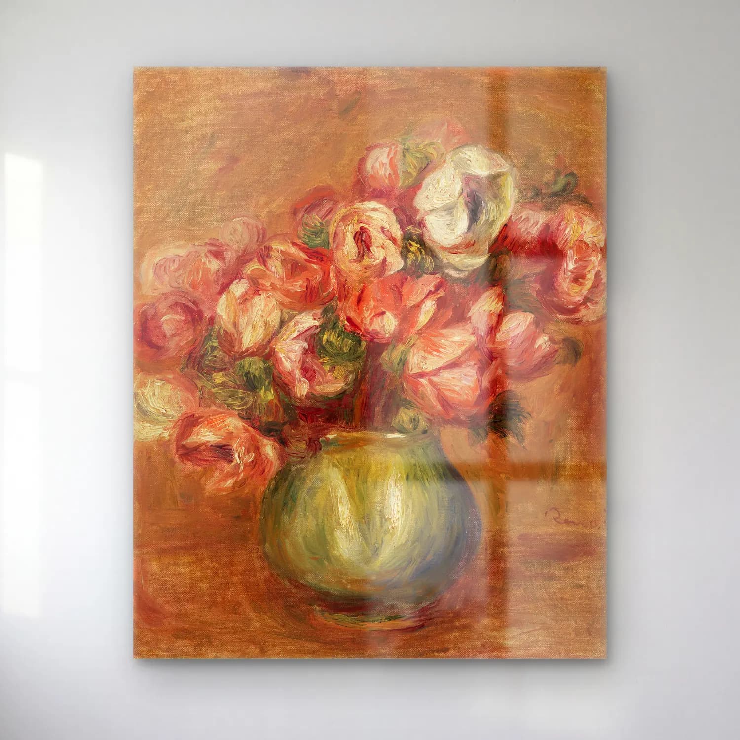 Pierre-Auguste Renoir – Anemones (Anémones) cam tablo — Pierre-Auguste Renoir – Anemones (Anémones) — empresyonist vazoda çiçek buketi