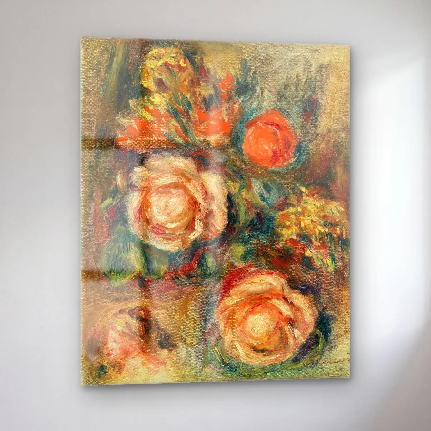 Pierre-Auguste Renoir – Bouquet of Roses (Bouquet de roses) cam tablo — sol açıdan görünüm