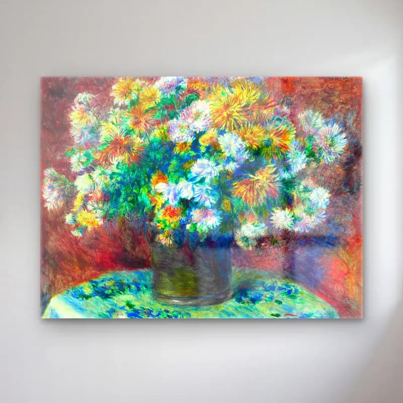 Pierre-Auguste Renoir – Chrysanthemums cam tablo — Pierre-Auguste Renoir – Chrysanthemums — empresyonist vazoda çiçek buketi