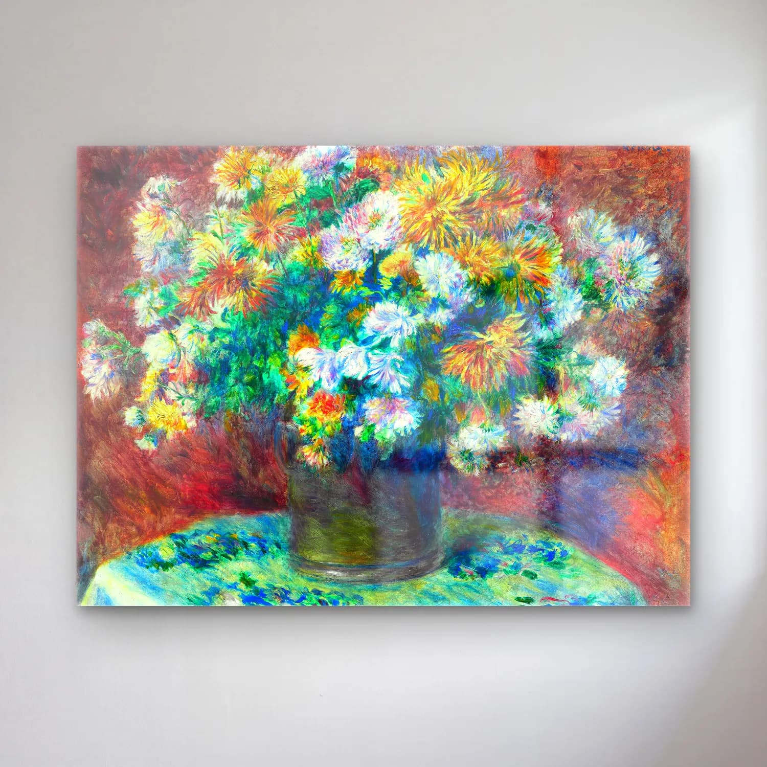 Pierre-Auguste Renoir – Chrysanthemums cam tablo — Pierre-Auguste Renoir – Chrysanthemums — empresyonist vazoda çiçek buketi