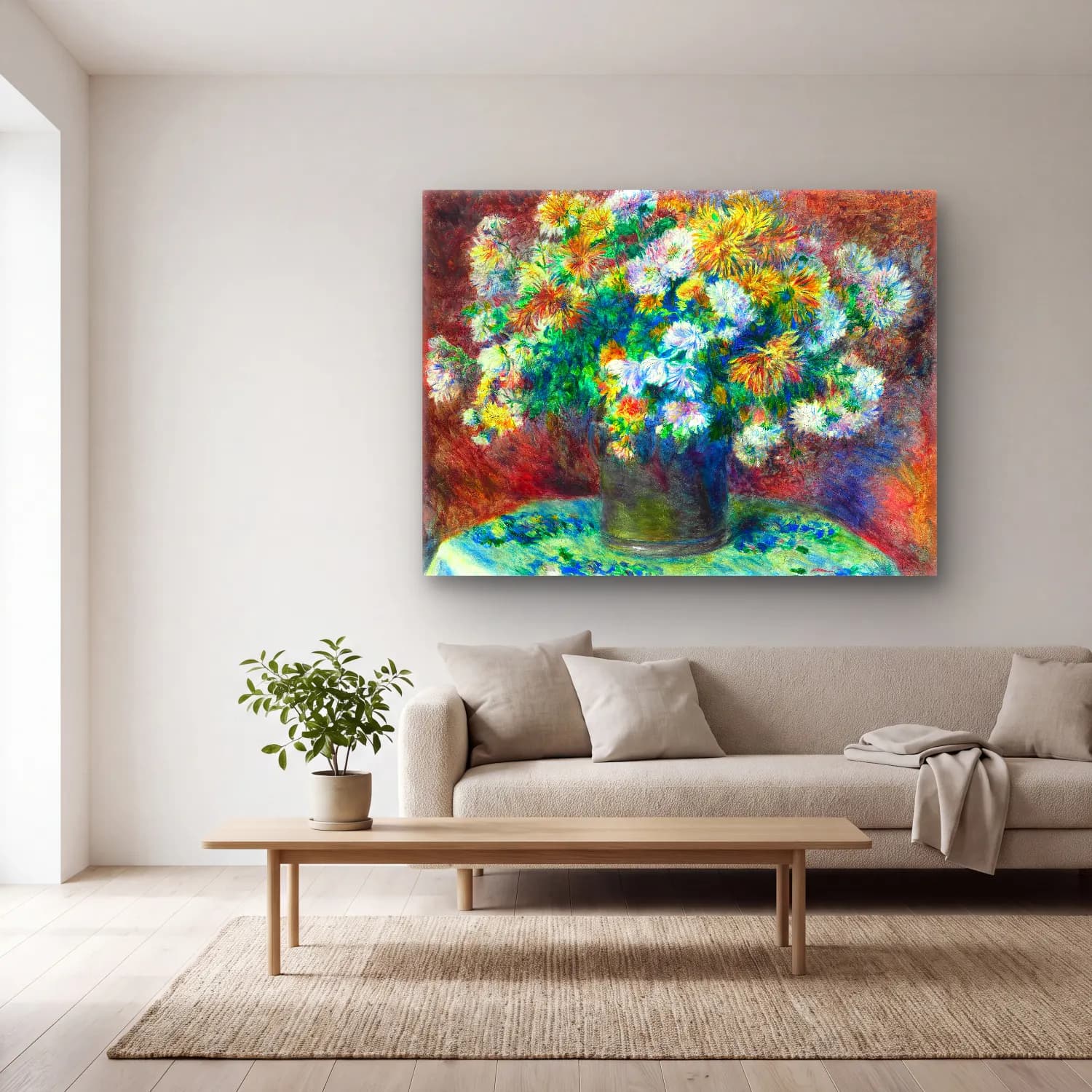 Pierre-Auguste Renoir – Chrysanthemums cam tablo — açık renk salonda