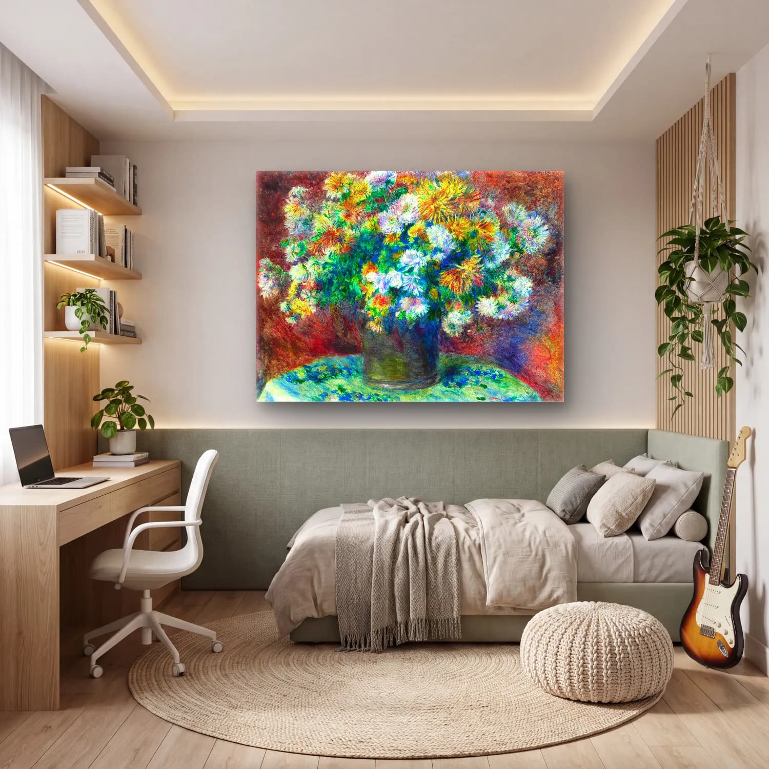 Pierre-Auguste Renoir – Chrysanthemums cam tablo — genç odasında
