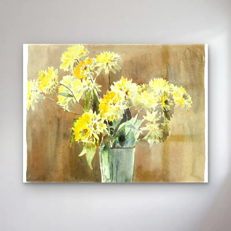 Hannah Borger Overbeck – Vase with Yellow Flowers – Sarı Tonlar cam tablo — Hannah Borger Overbeck – Vase with Yellow Flowers – Sarı Tonlar — suluboya vazoda çiçek buketi