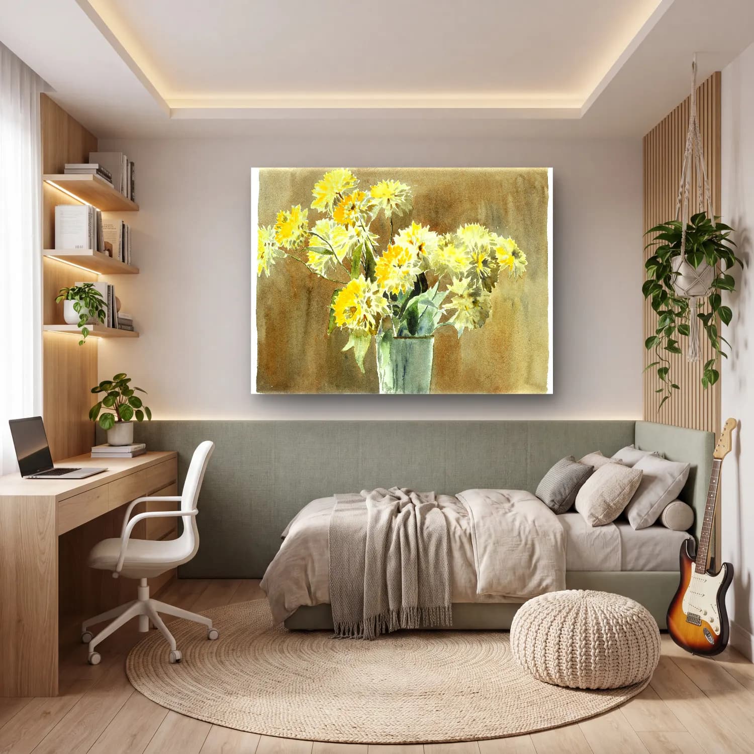 Hannah Borger Overbeck – Vase with Yellow Flowers – Sarı Tonlar cam tablo — genç odasında