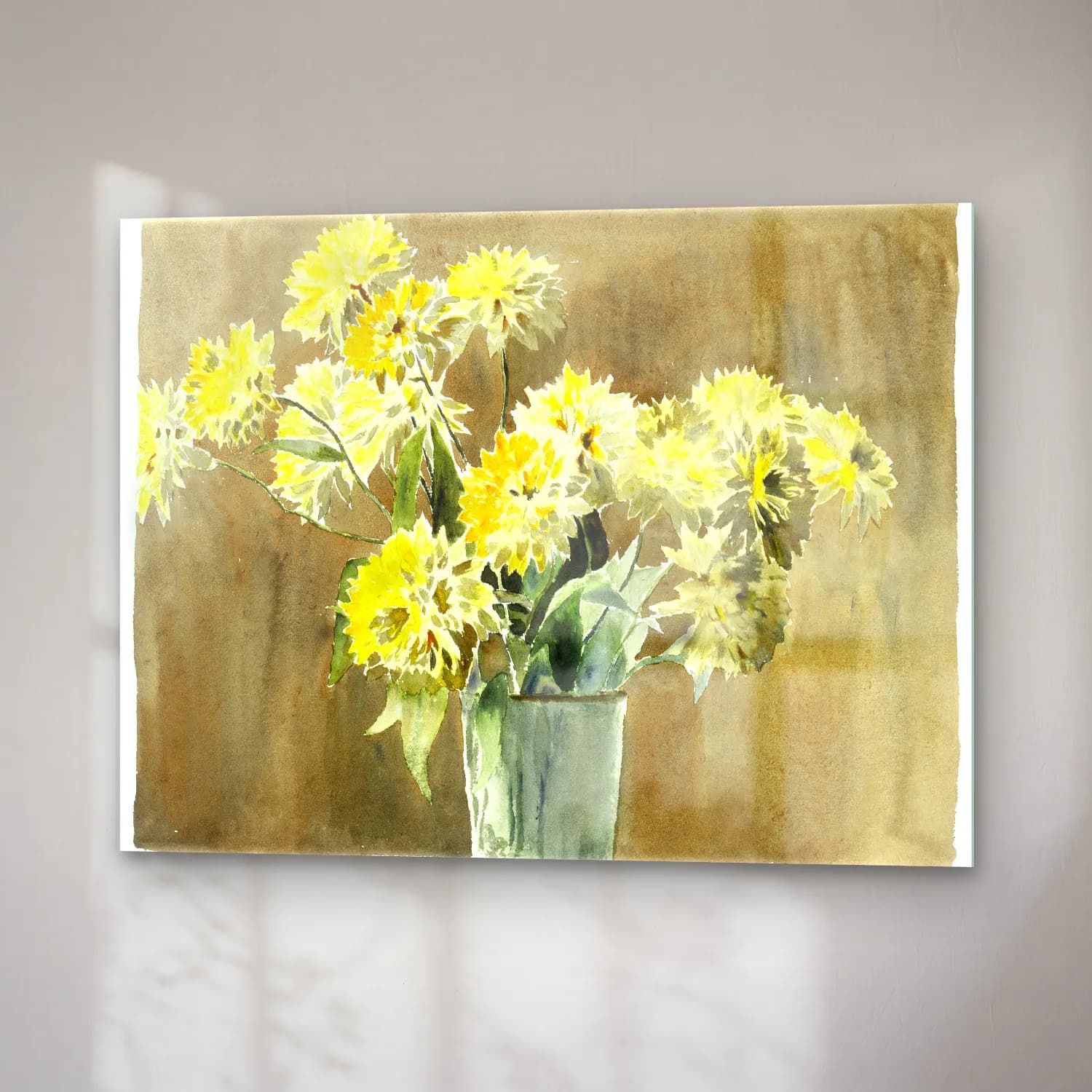 Hannah Borger Overbeck – Vase with Yellow Flowers – Sarı Tonlar cam tablo — sağ açıdan görünüm