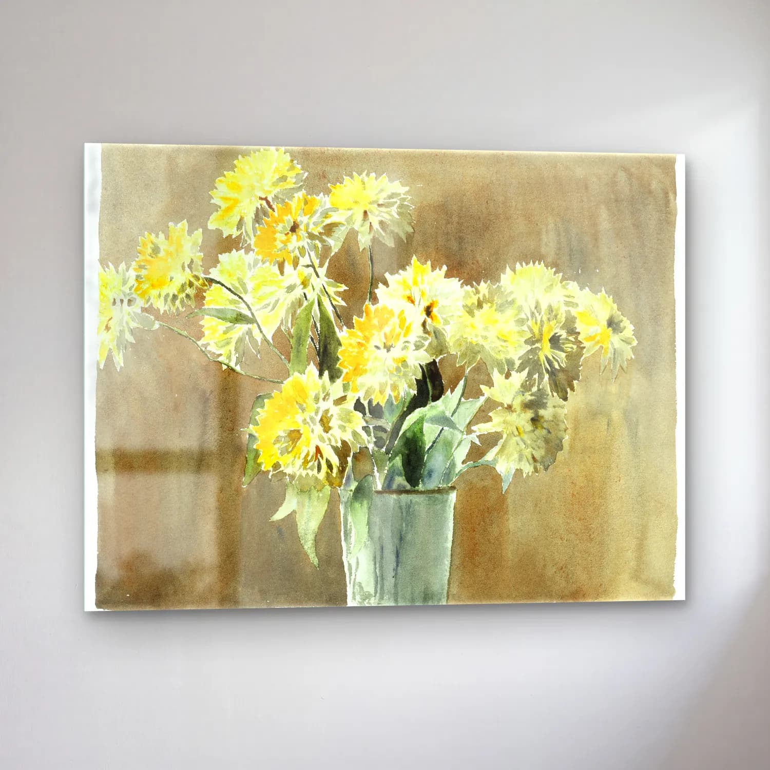 Hannah Borger Overbeck – Vase with Yellow Flowers – Sarı Tonlar cam tablo — sol açıdan görünüm