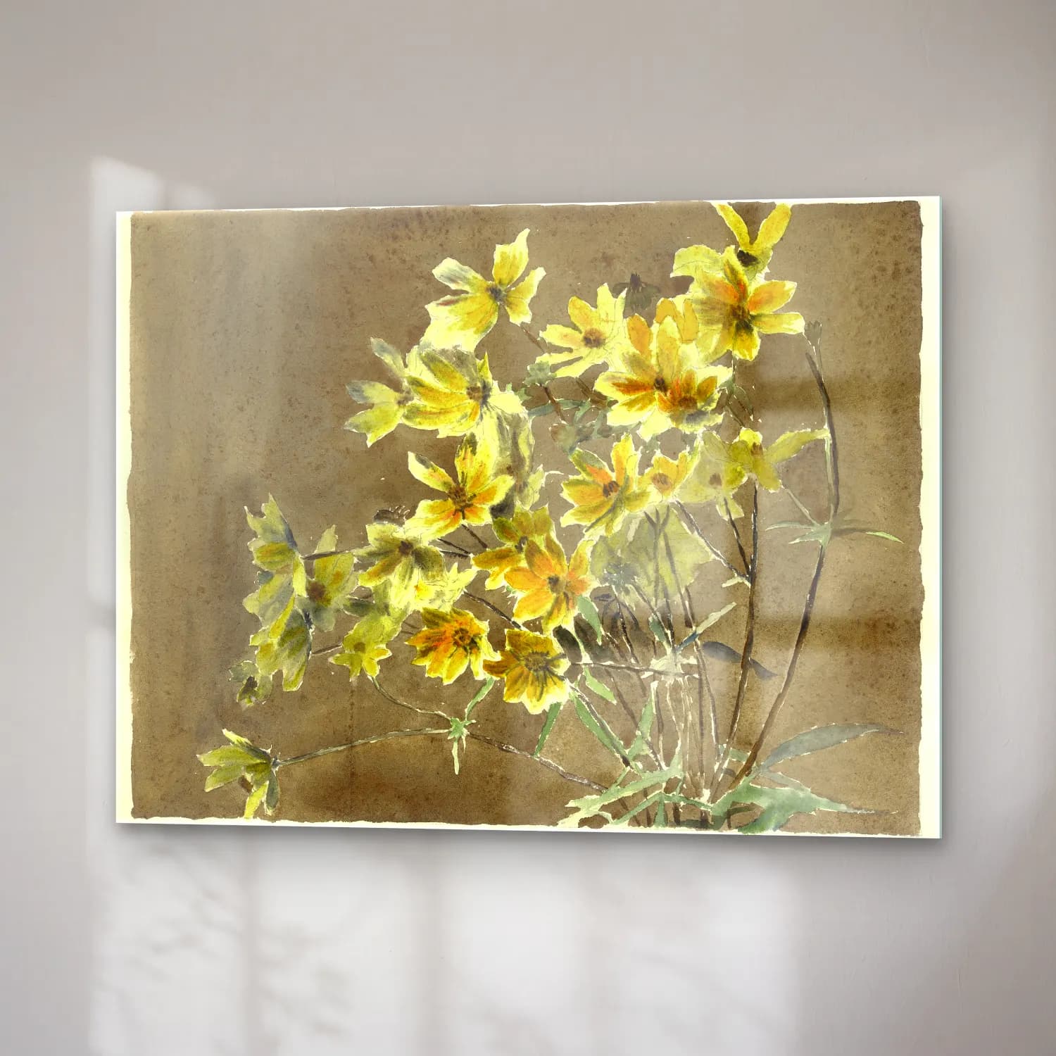 Hannah Borger Overbeck – Yellow Flower with Border – Sarı Tonlar cam tablo — sağ açıdan görünüm
