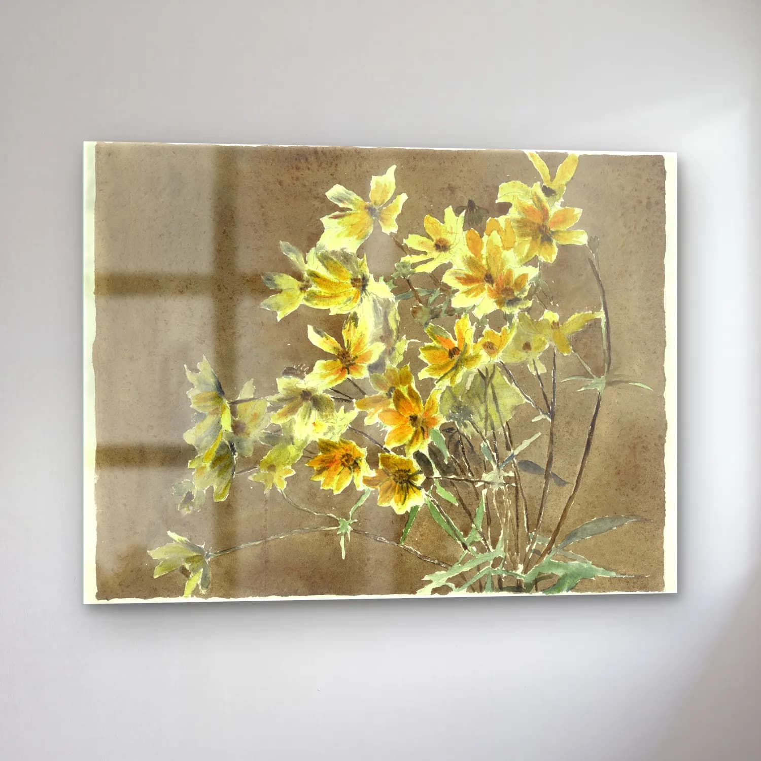 Hannah Borger Overbeck – Yellow Flower with Border – Sarı Tonlar cam tablo — sol açıdan görünüm