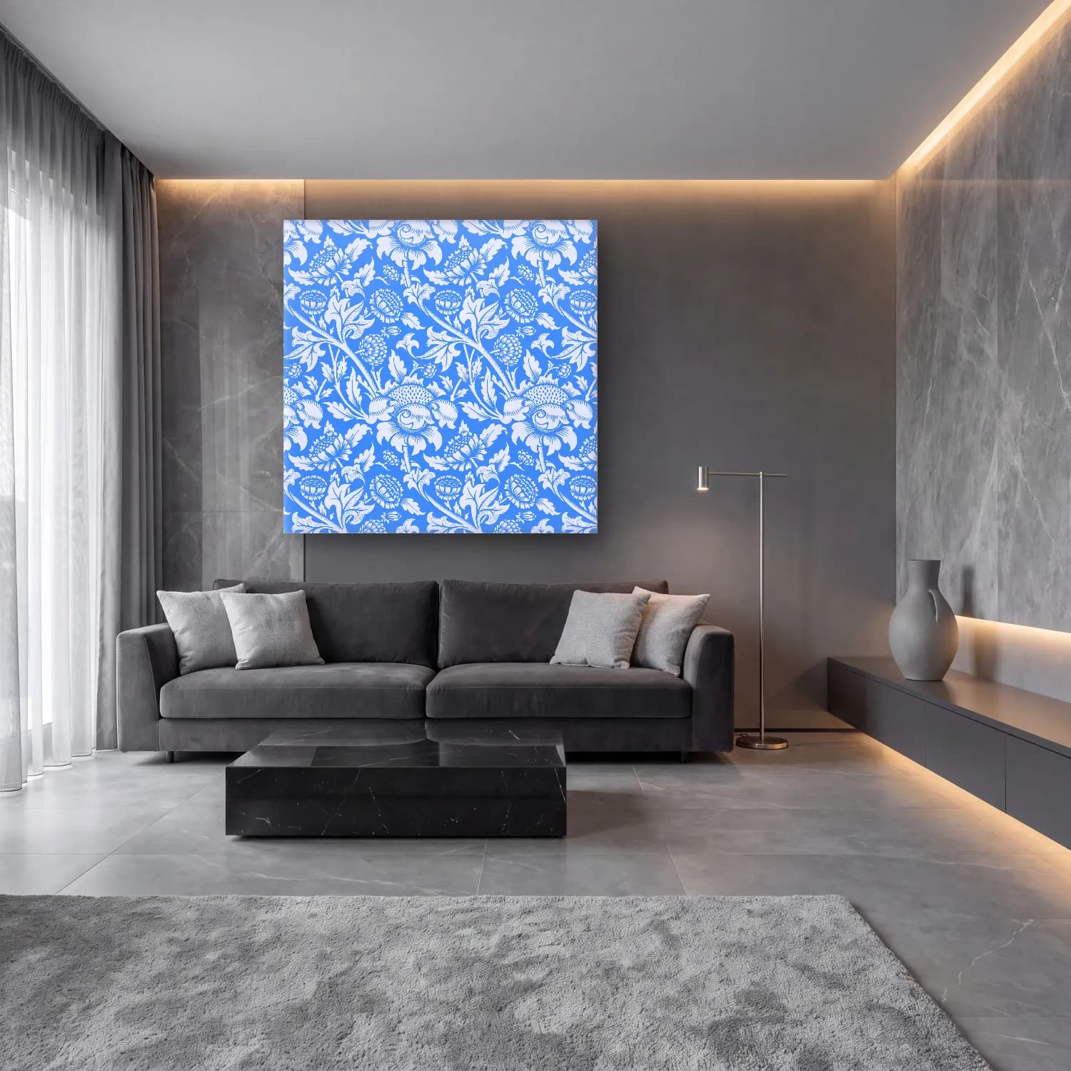 Botanik İllüstrasyon Çiçek Deseni No. 151 cam tablo — lüks salon duvarında