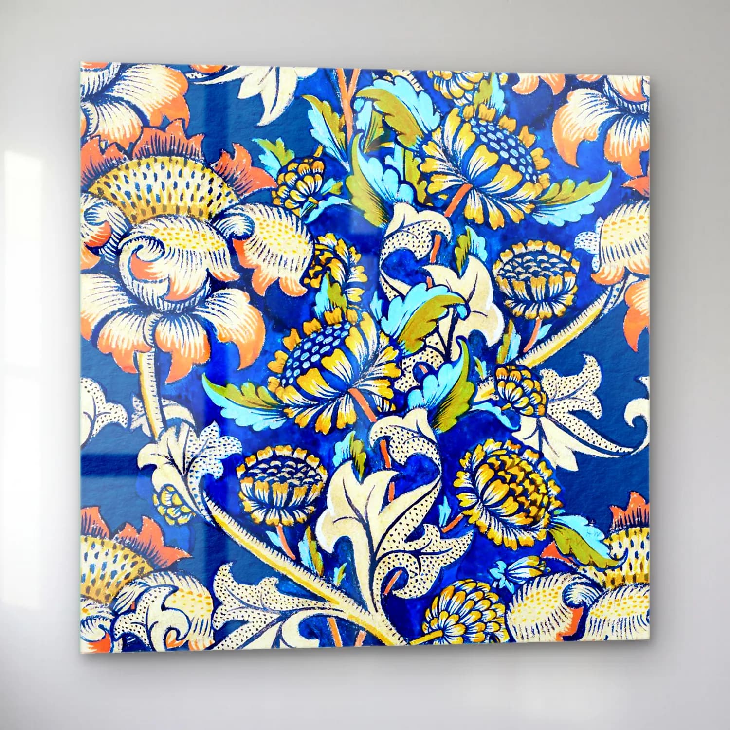 Maksimalist Çiçek Deseni No. 59 cam tablo — sol açıdan görünüm