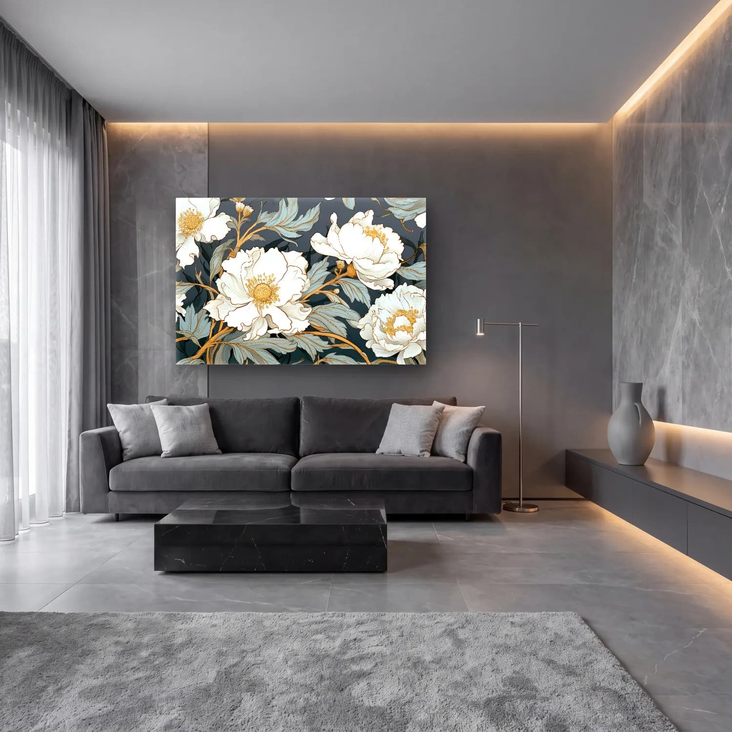 Botanik İllüstrasyon Çiçek Deseni No. 154 cam tablo — lüks salon duvarında