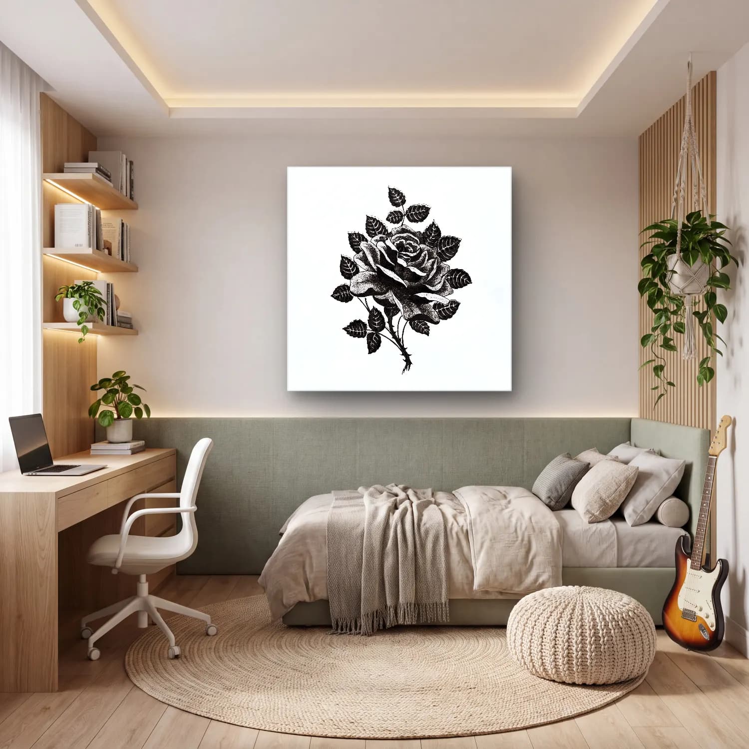 Siyah Beyaz Güller – Siyah Beyaz Tonlar cam tablo — genç odasında