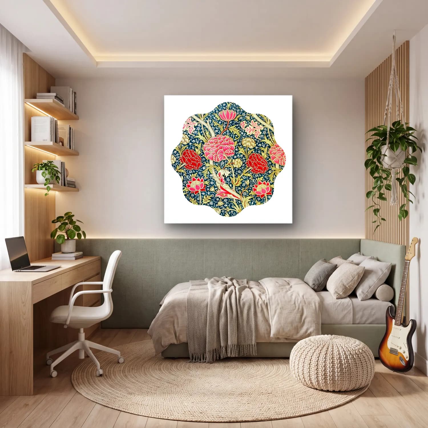Botanik İllüstrasyon Çiçek Deseni No. 160 cam tablo — genç odasında