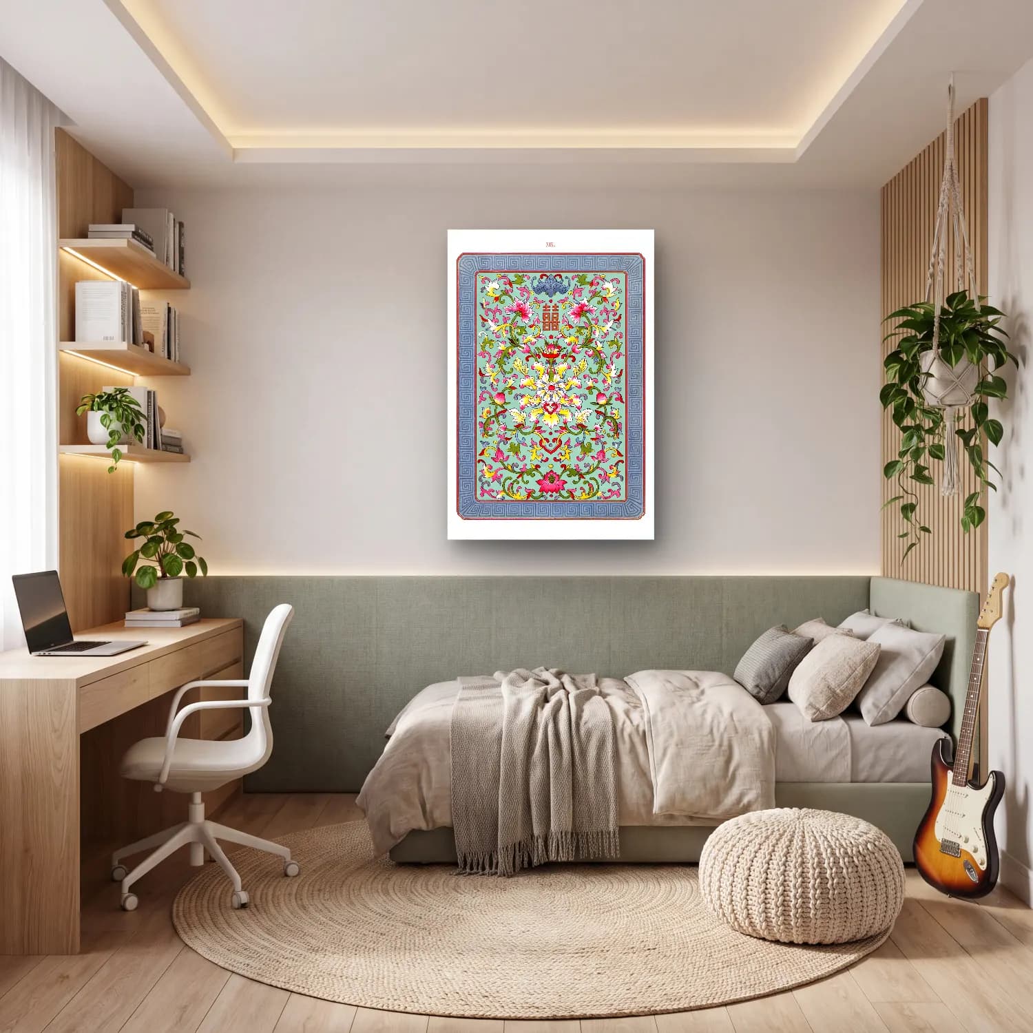 Maksimalist Çiçek Deseni No. 67 cam tablo — genç odasında
