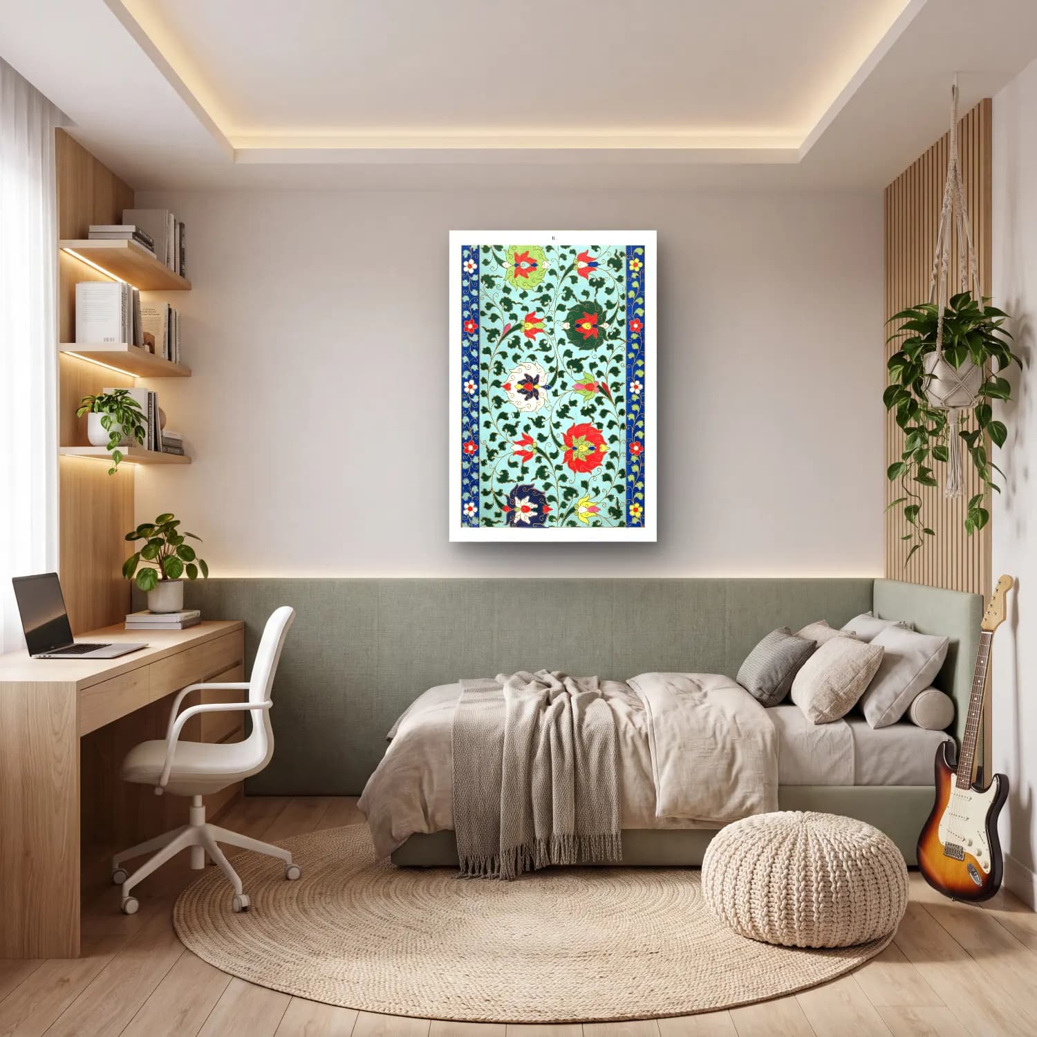 Maksimalist Çiçek Deseni No. 70 cam tablo — genç odasında