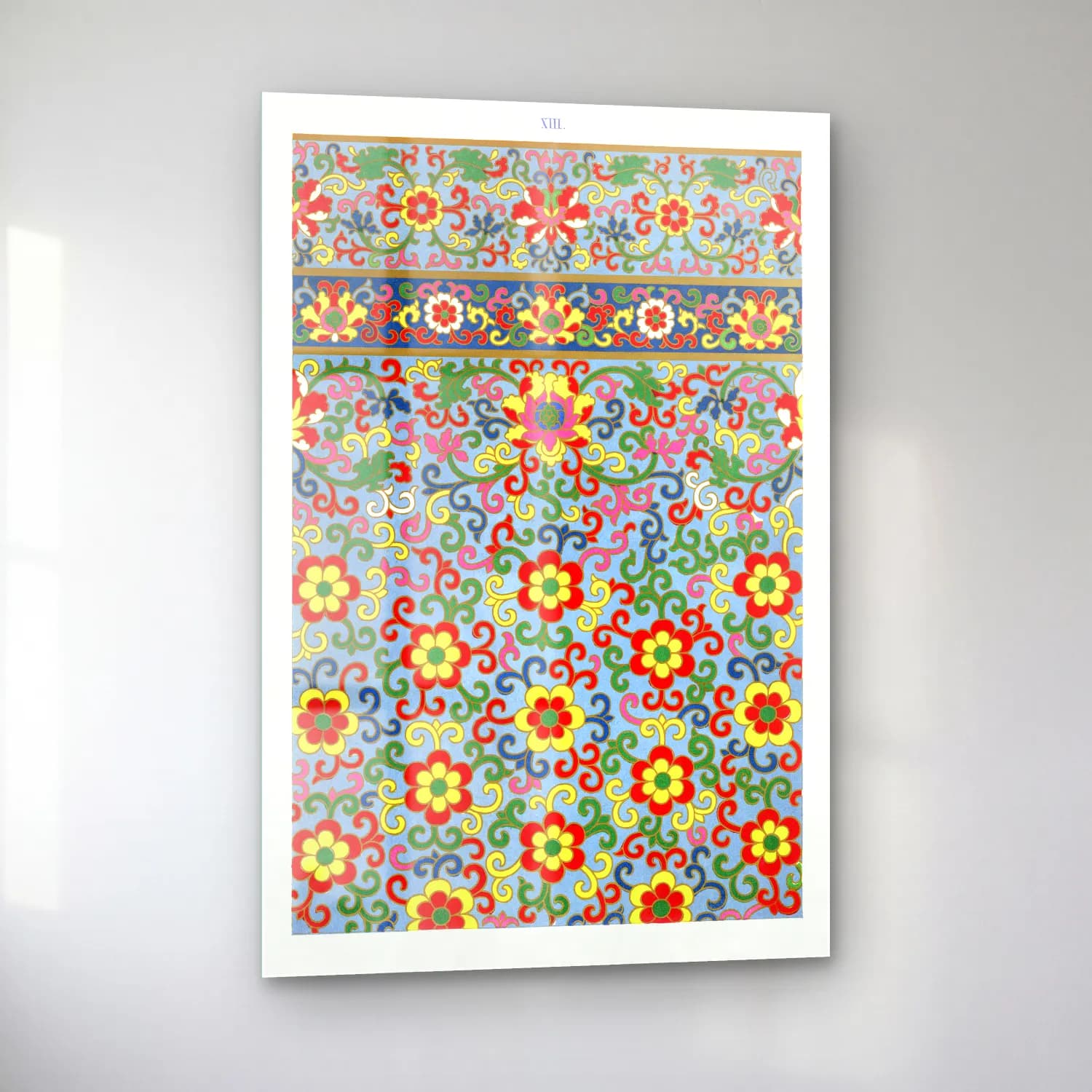 Maksimalist Çiçek Deseni No. 73 cam tablo — sol açıdan görünüm