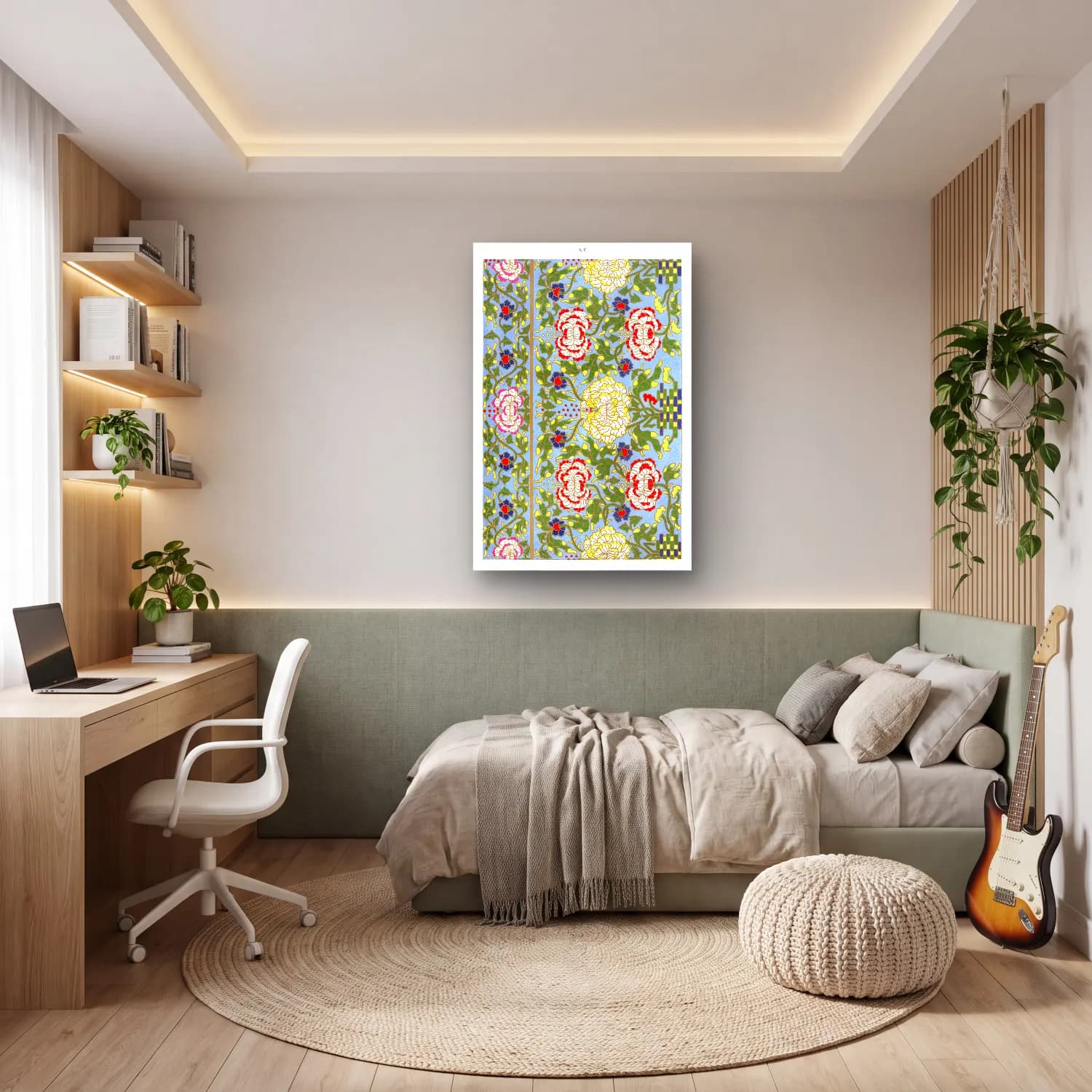 Maksimalist Çiçek Deseni No. 74 cam tablo — genç odasında