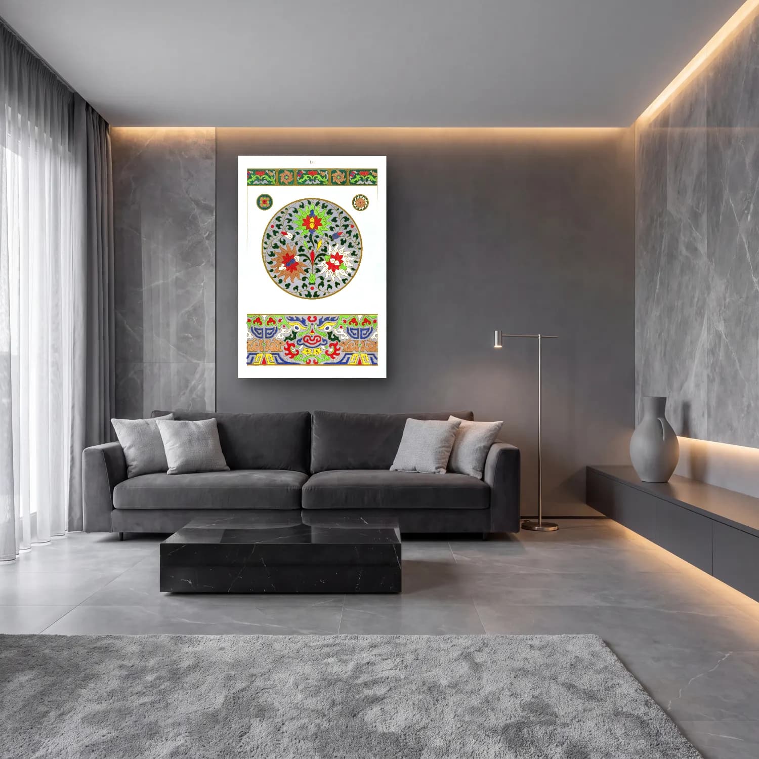 Botanik İllüstrasyon Çiçek Deseni No. 165 cam tablo — lüks salon duvarında