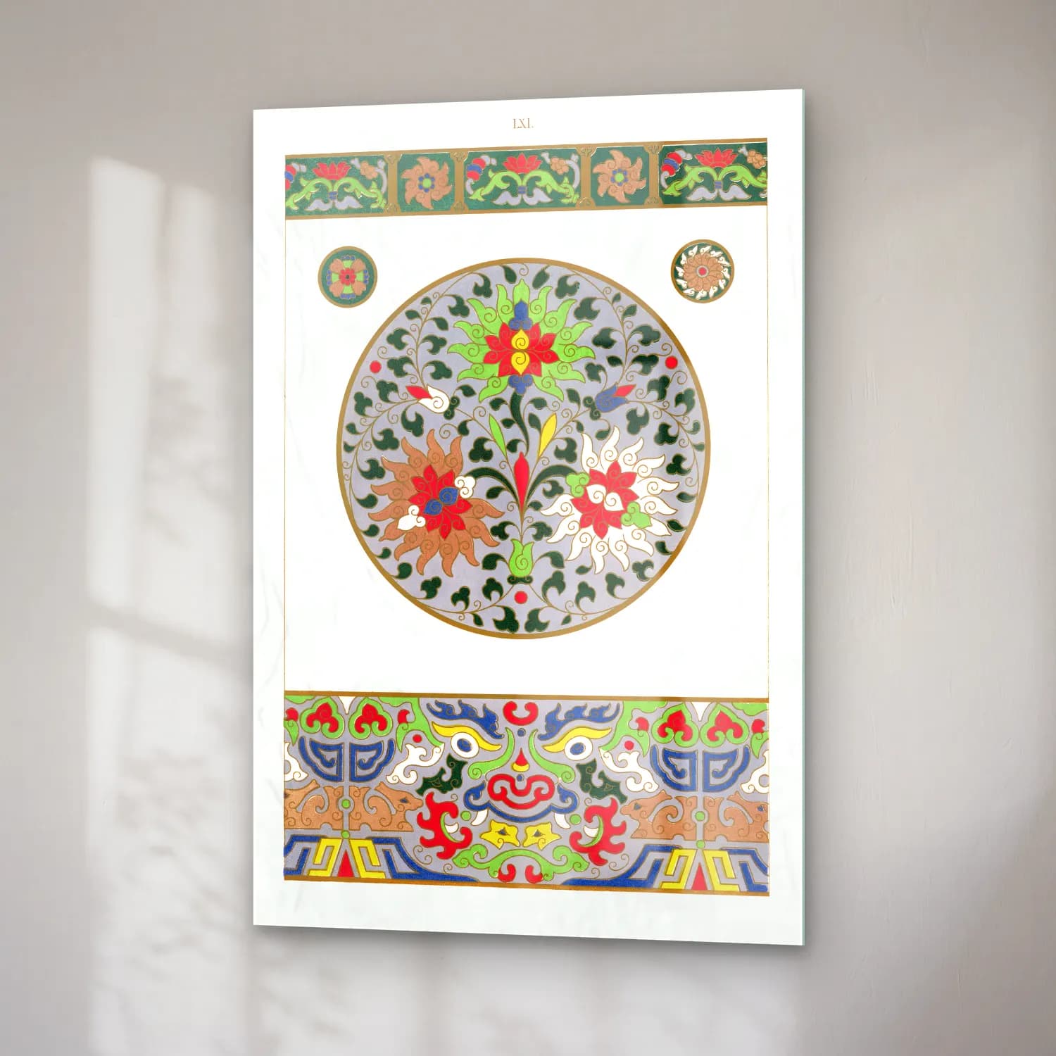 Botanik İllüstrasyon Çiçek Deseni No. 165 cam tablo — sağ açıdan görünüm