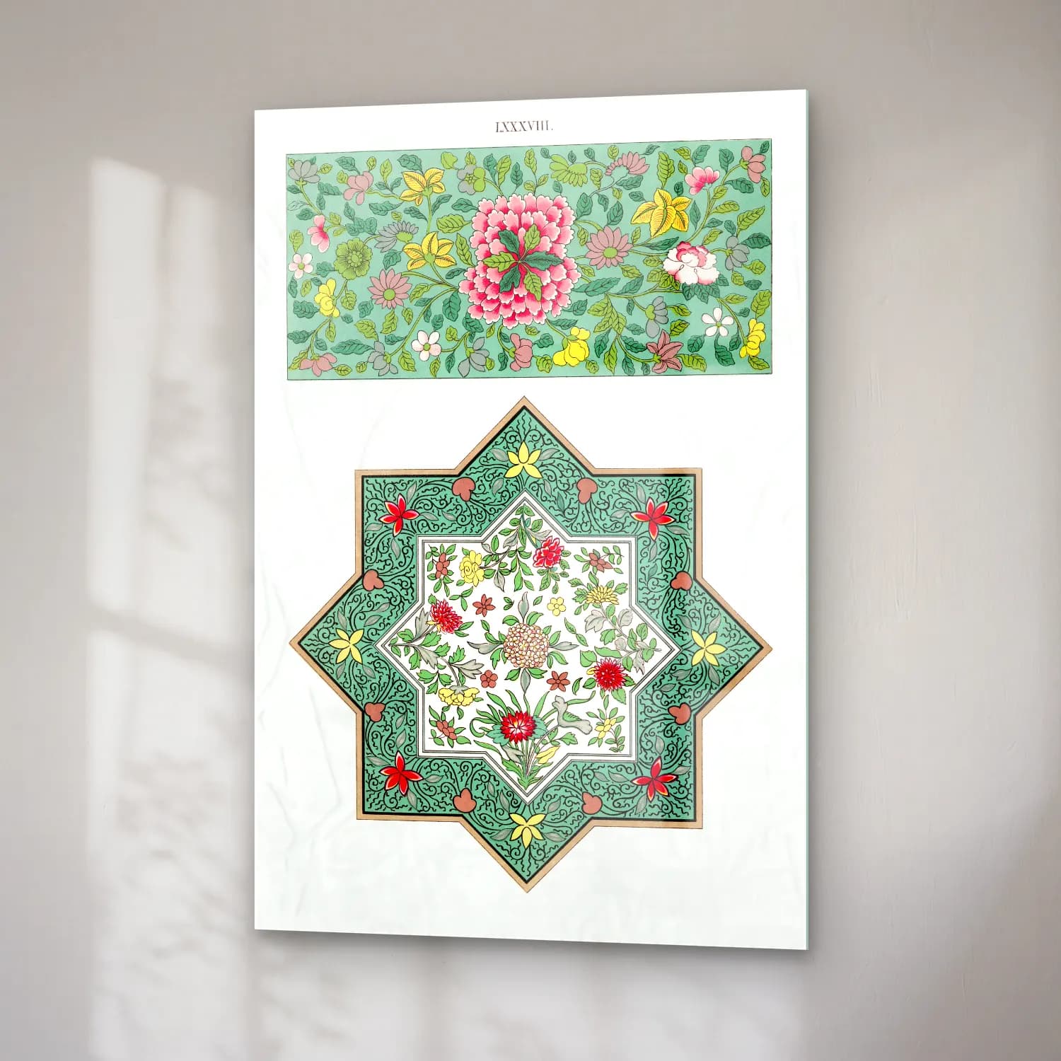 Botanik İllüstrasyon Çiçek Deseni No. 166 cam tablo — sağ açıdan görünüm