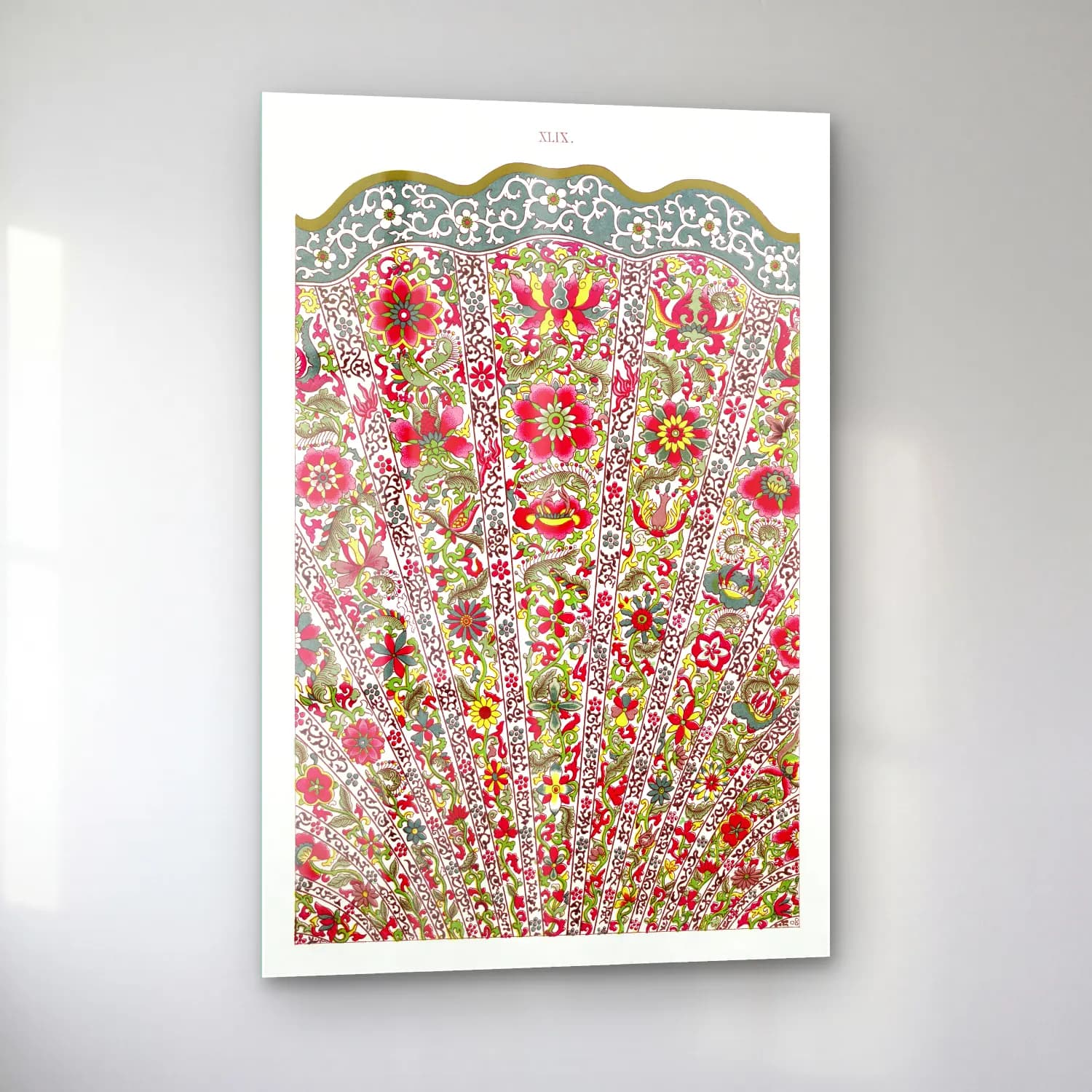 Maksimalist Çiçek Deseni No. 88 cam tablo — sol açıdan görünüm