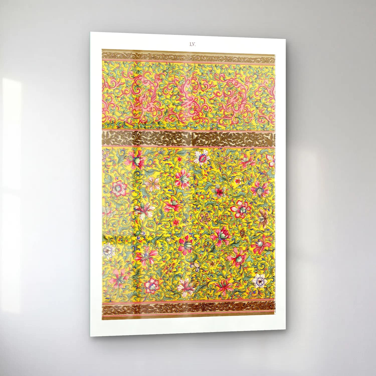 Maksimalist Çiçek Deseni No. 90 cam tablo — sol açıdan görünüm