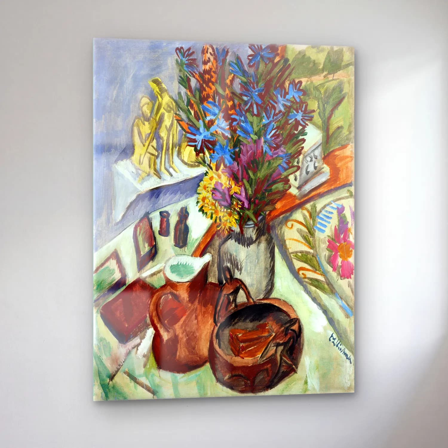 Ernst Ludwig Kirchner – Still Life with Jug and African Bowl painting in high… cam tablo — sol açıdan görünüm