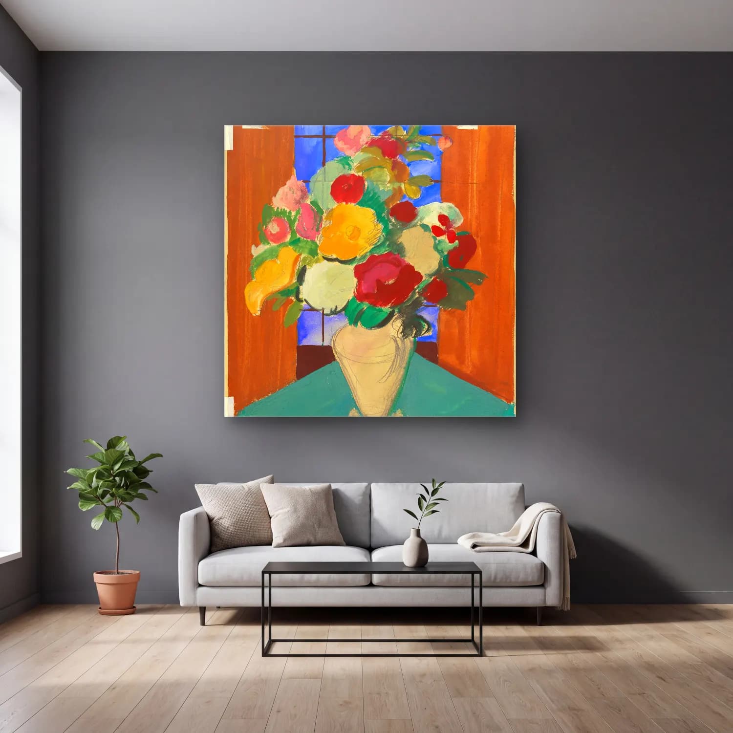Cyprián Majerník – Study for the painting spanish motif (flowery still life on… cam tablo — gri duvarlı salonda