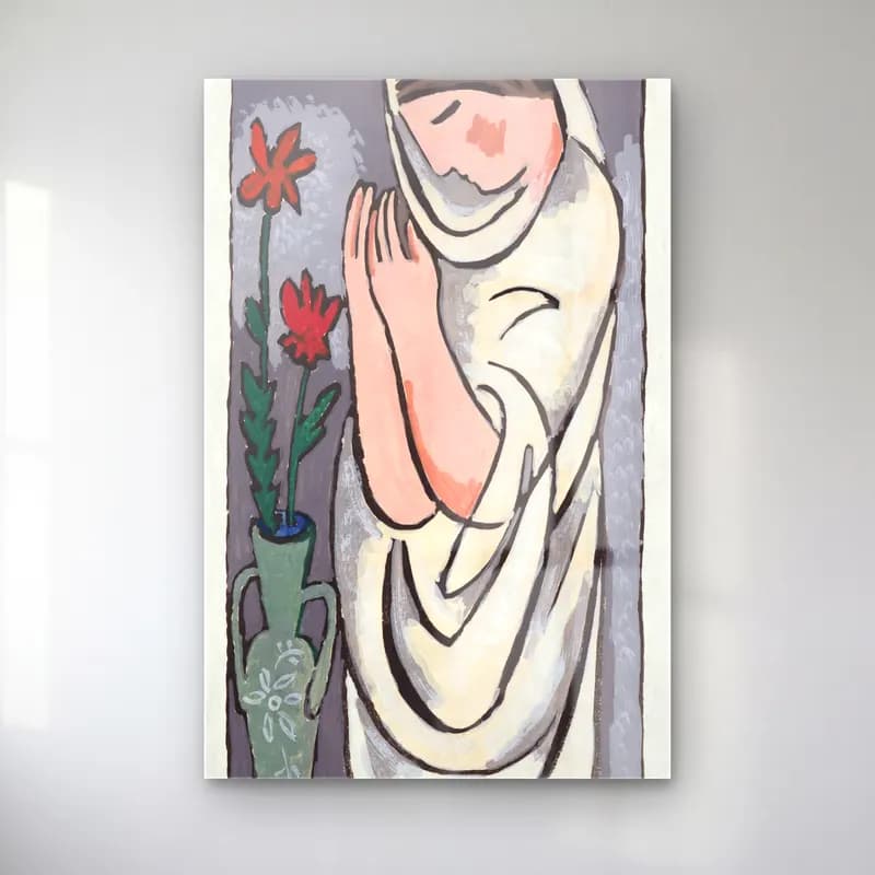 Mikulas Galanda – Woman and flower, vintage painting cam tablo — Mikulas Galanda – Woman and flower, vintage painting — modern soyut vazo