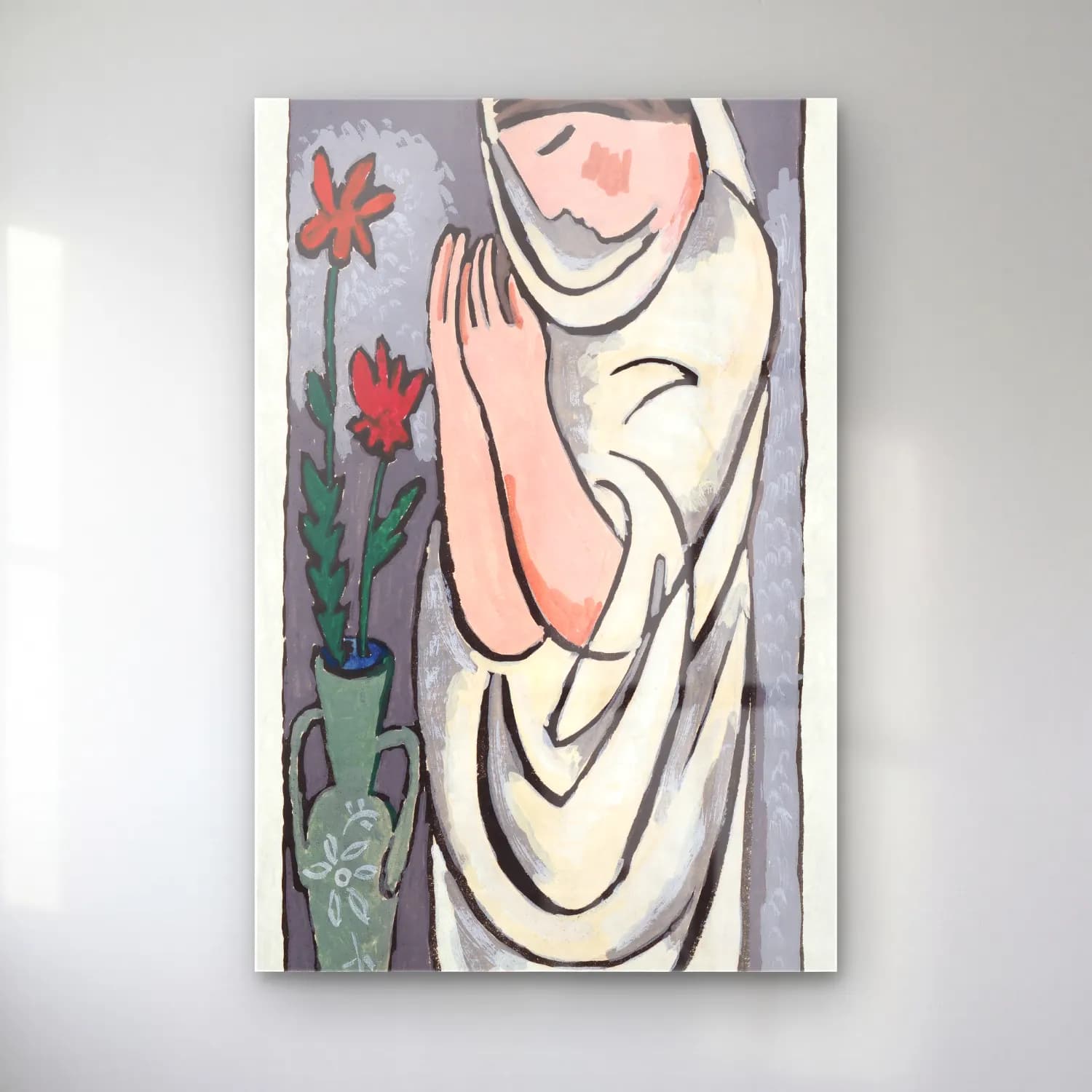 Mikulas Galanda – Woman and flower, vintage painting cam tablo — Mikulas Galanda – Woman and flower, vintage painting — modern soyut vazo