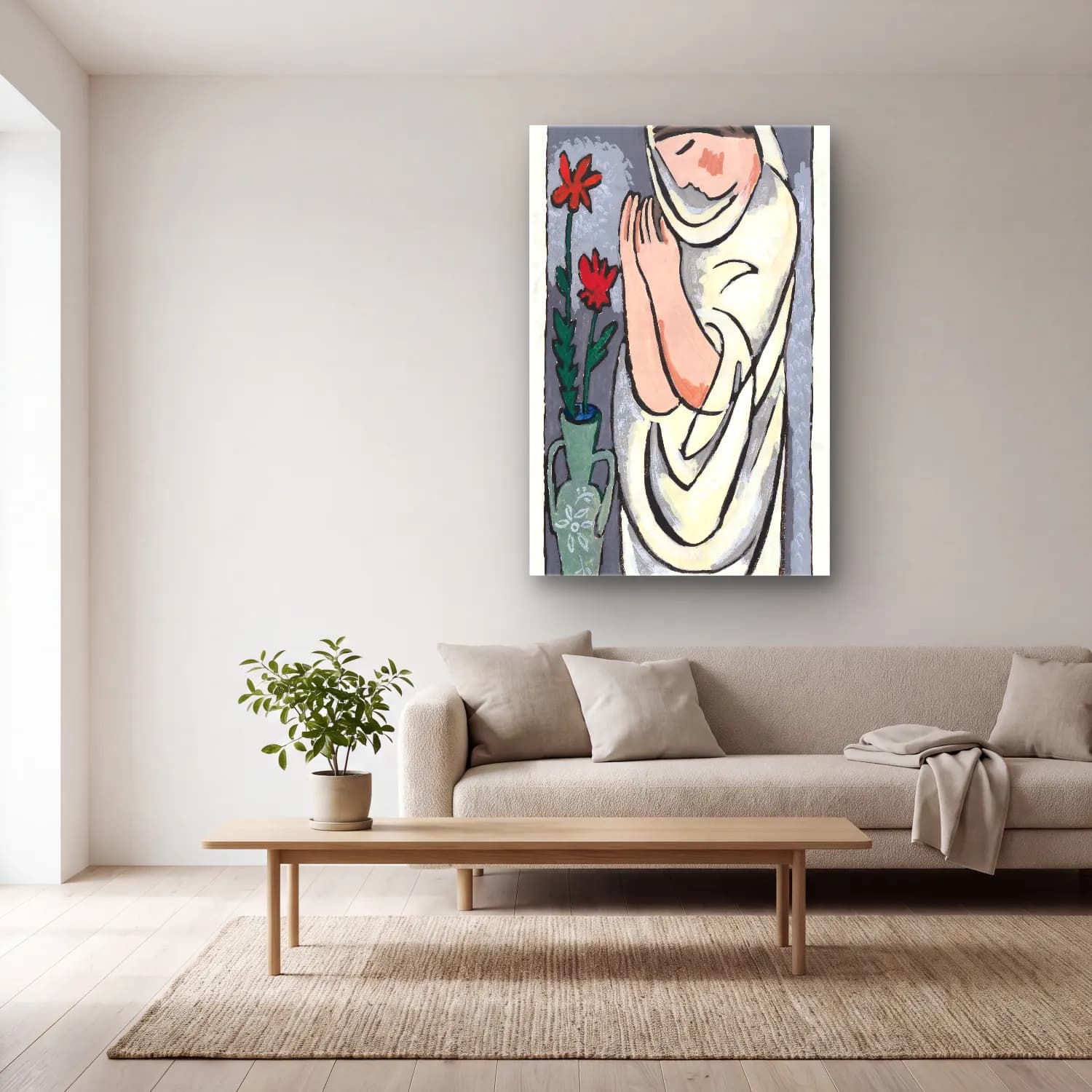 Mikulas Galanda – Woman and flower, vintage painting cam tablo — açık renk salonda