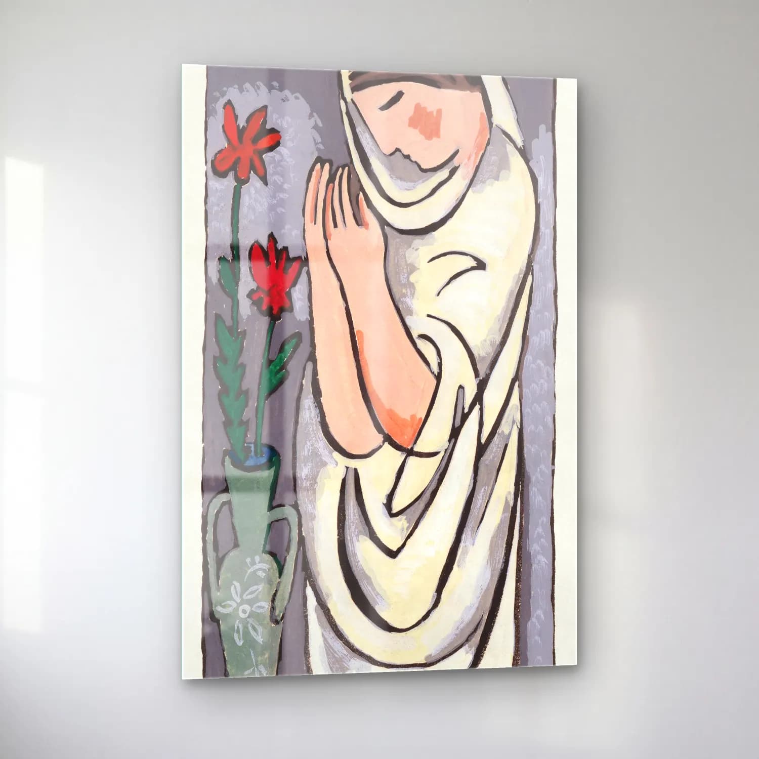 Mikulas Galanda – Woman and flower, vintage painting cam tablo — sol açıdan görünüm