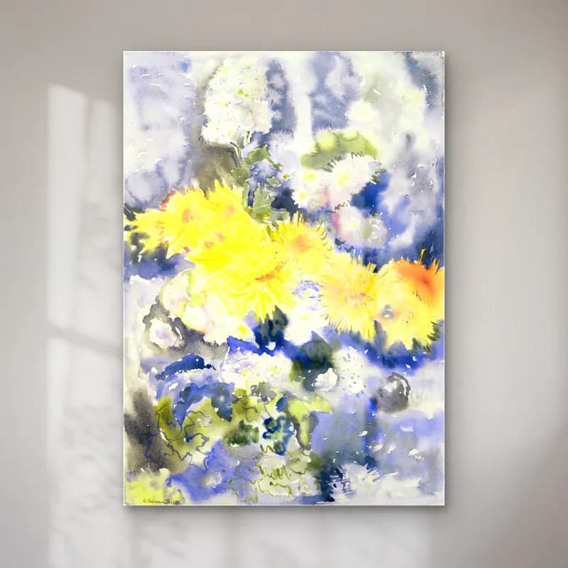 Charles Demuth – Yellow and Blue cam tablo — Charles Demuth – Yellow and Blue — suluboya papatyalar