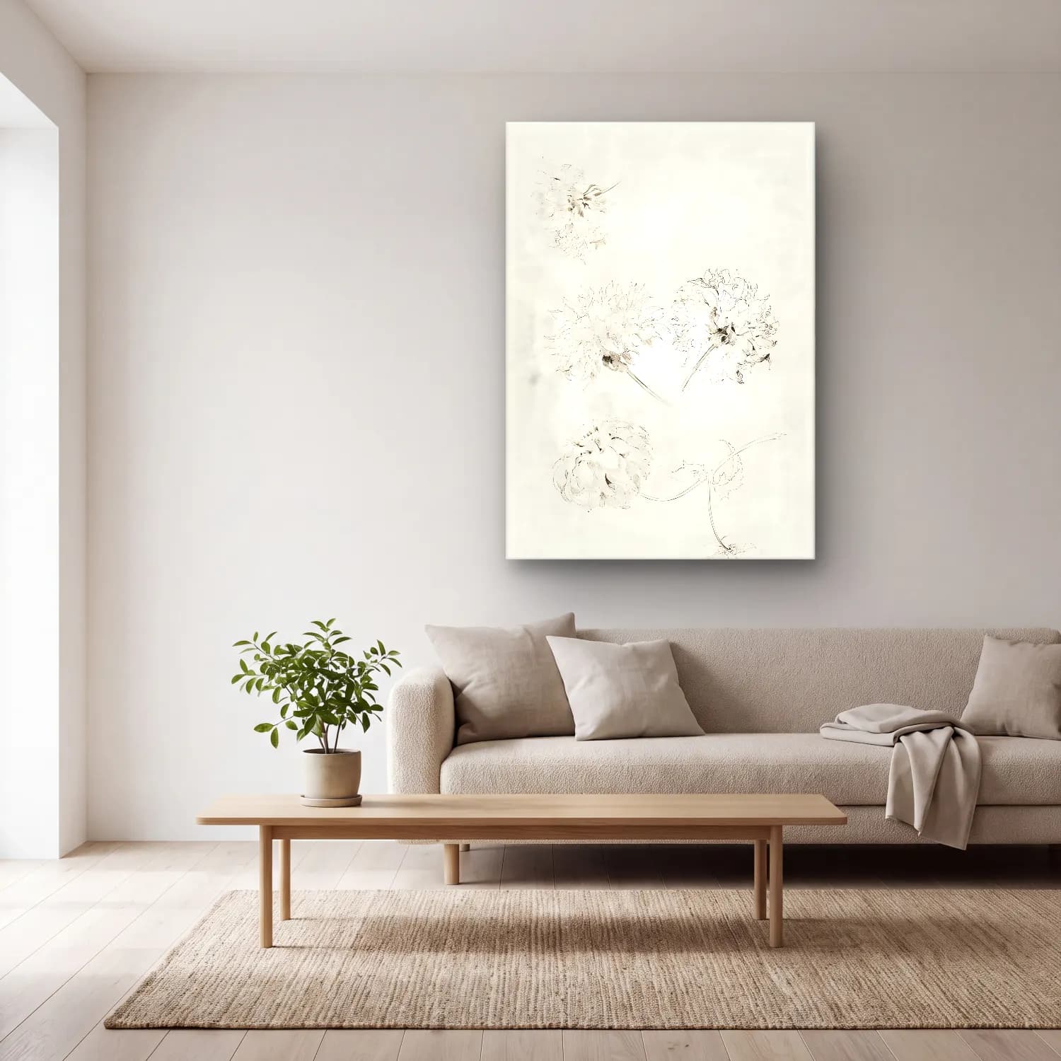 Botanik İllüstrasyon Çiçek Deseni No. 189 cam tablo — açık renk salonda