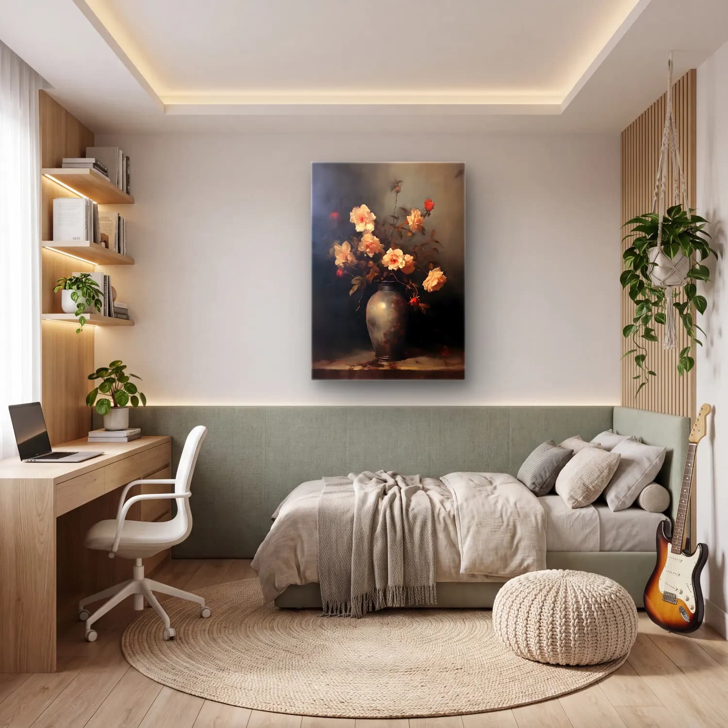 Yağlı Boya Güller No. 62 cam tablo — genç odasında