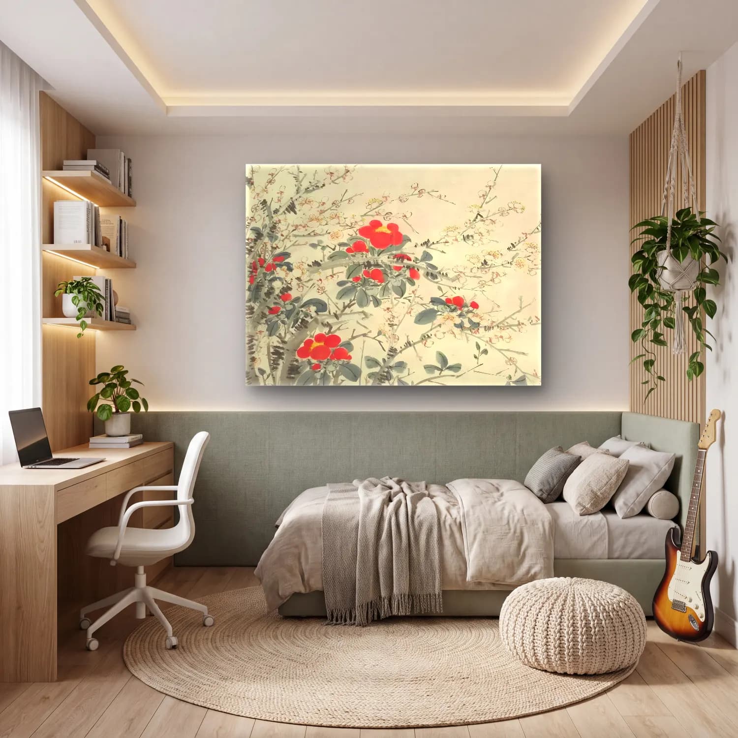Botanik İllüstrasyon Çiçek Deseni No. 191 cam tablo — genç odasında