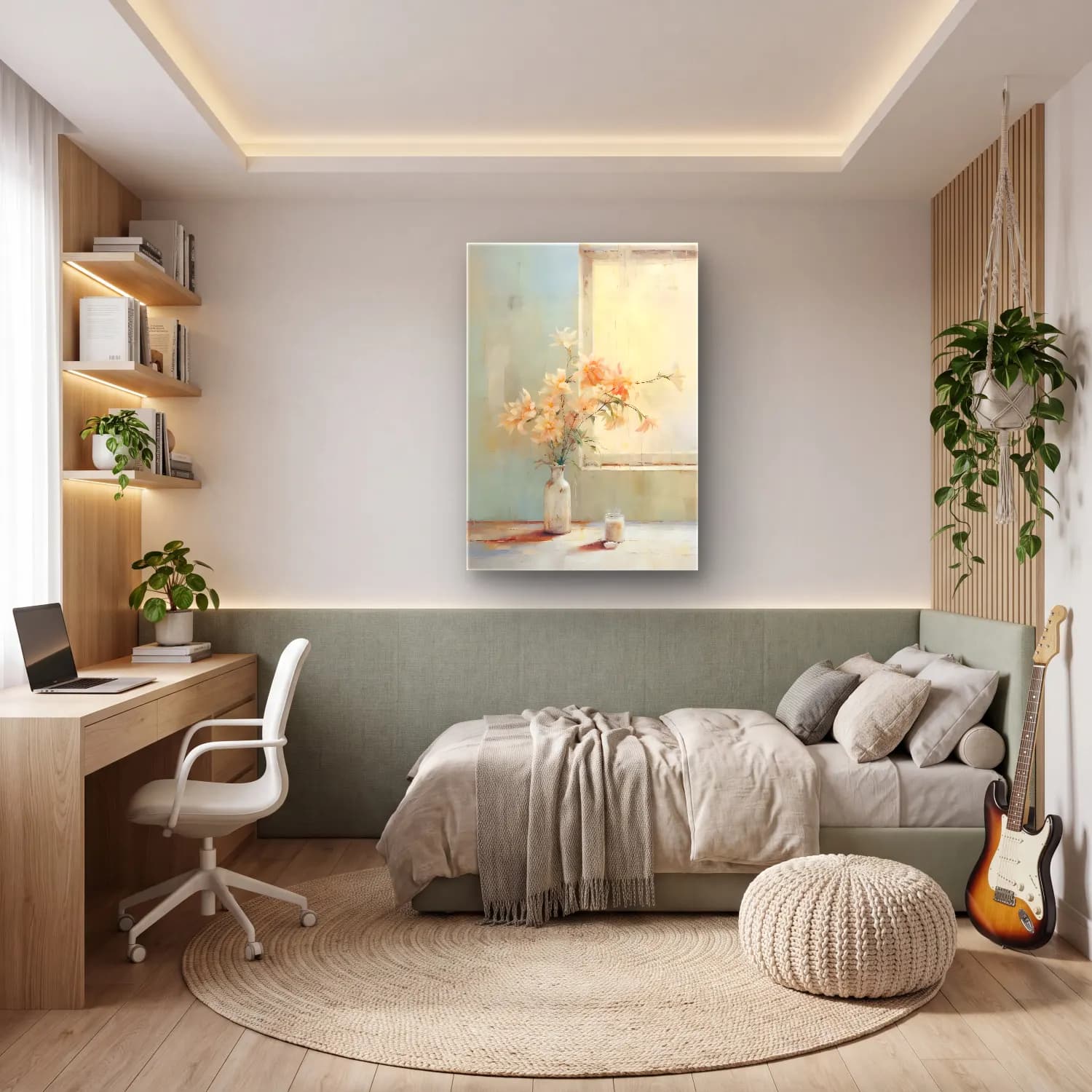 Pastel Vazoda Çiçek Buketi No. 7 cam tablo — genç odasında