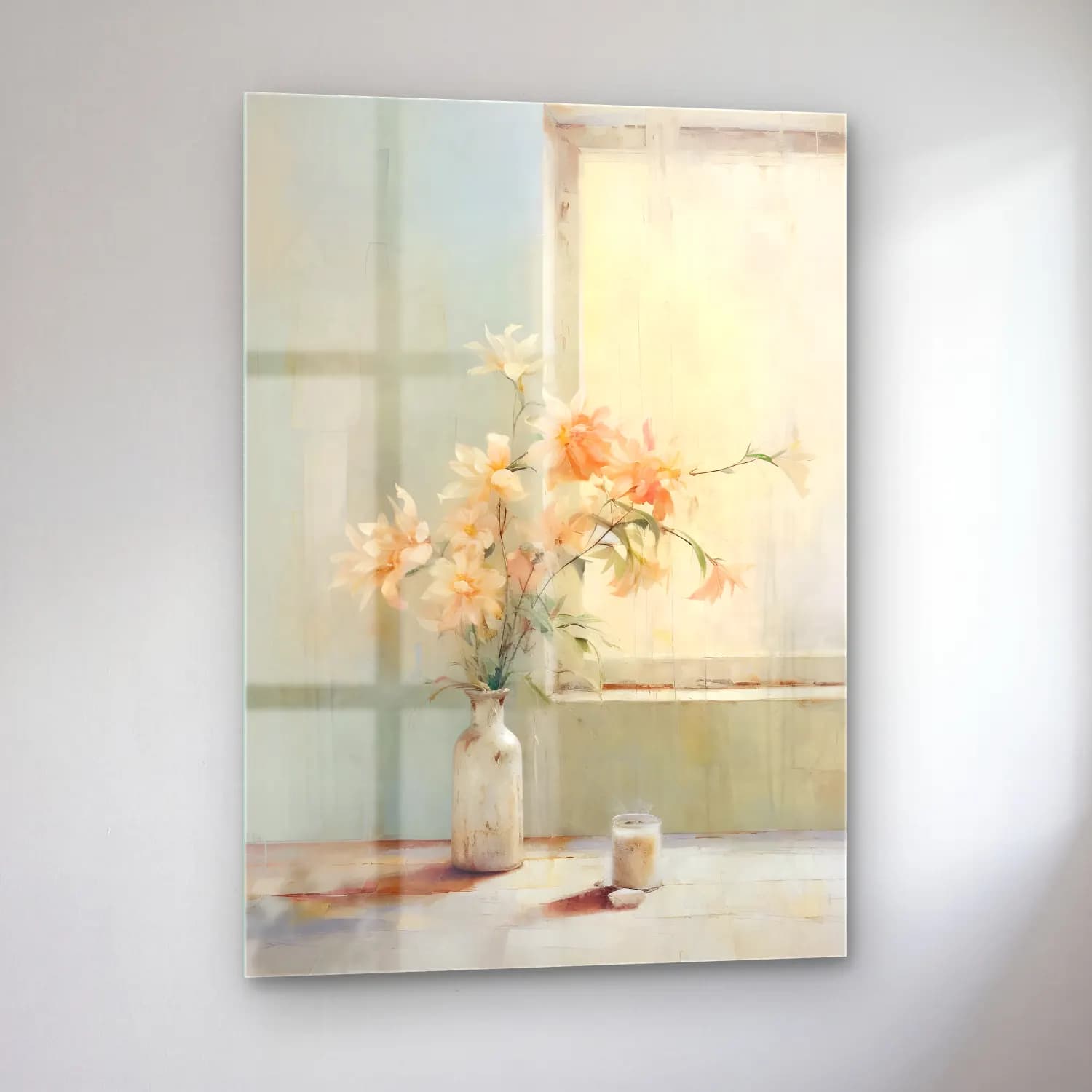 Pastel Vazoda Çiçek Buketi No. 7 cam tablo — sol açıdan görünüm