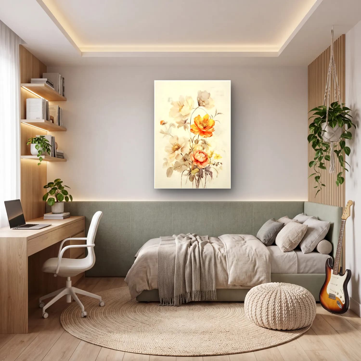 Botanik İllüstrasyon Çiçek Deseni No. 195 cam tablo — genç odasında