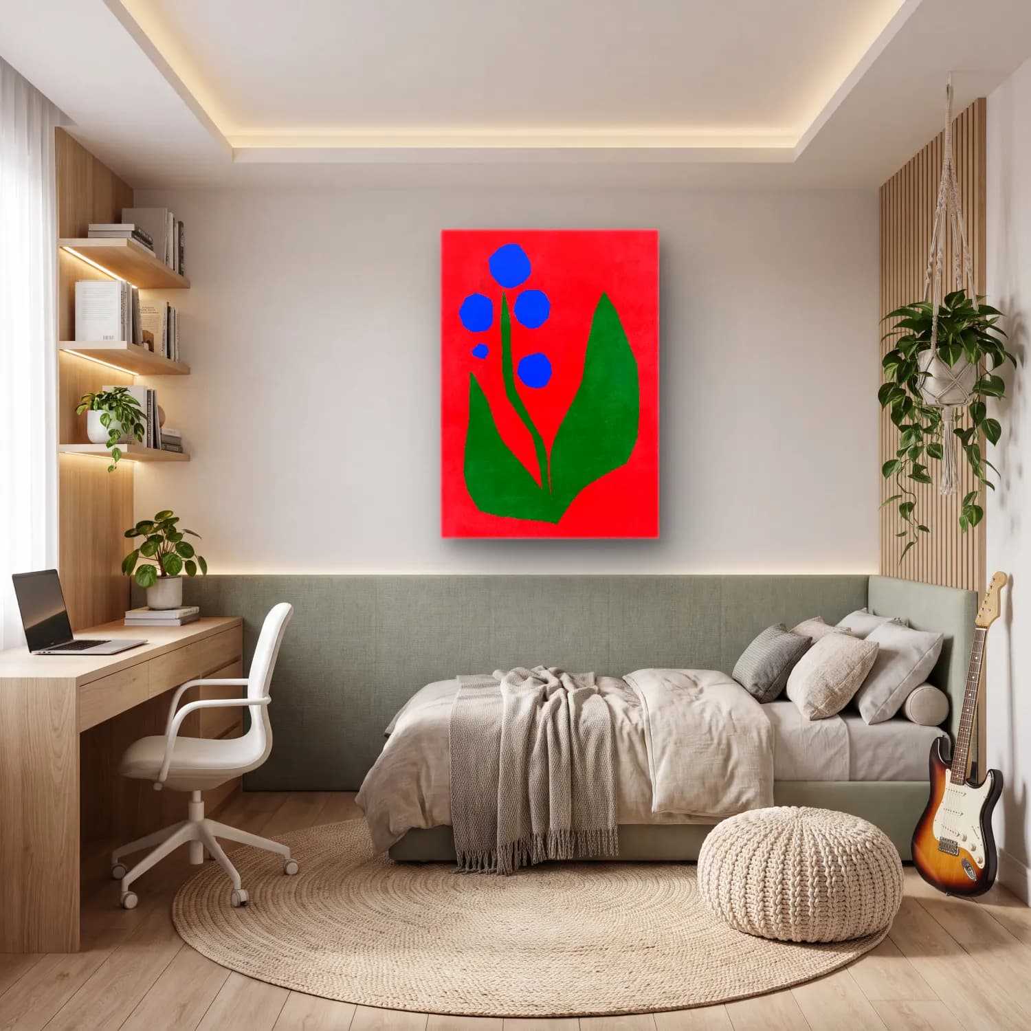 Boho Çiçek Deseni No. 121 cam tablo — genç odasında