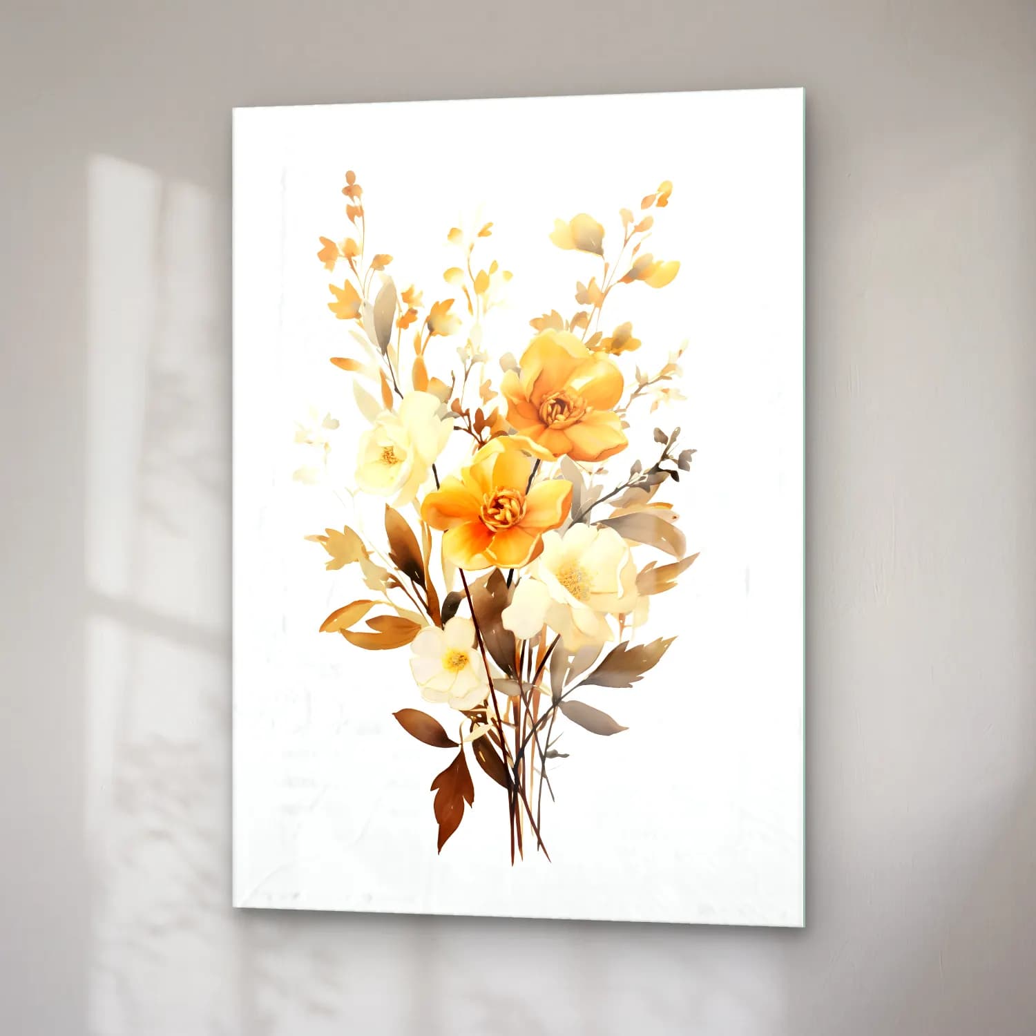 Botanik İllüstrasyon Vazoda Çiçek Buketi No. 19 cam tablo — sağ açıdan görünüm