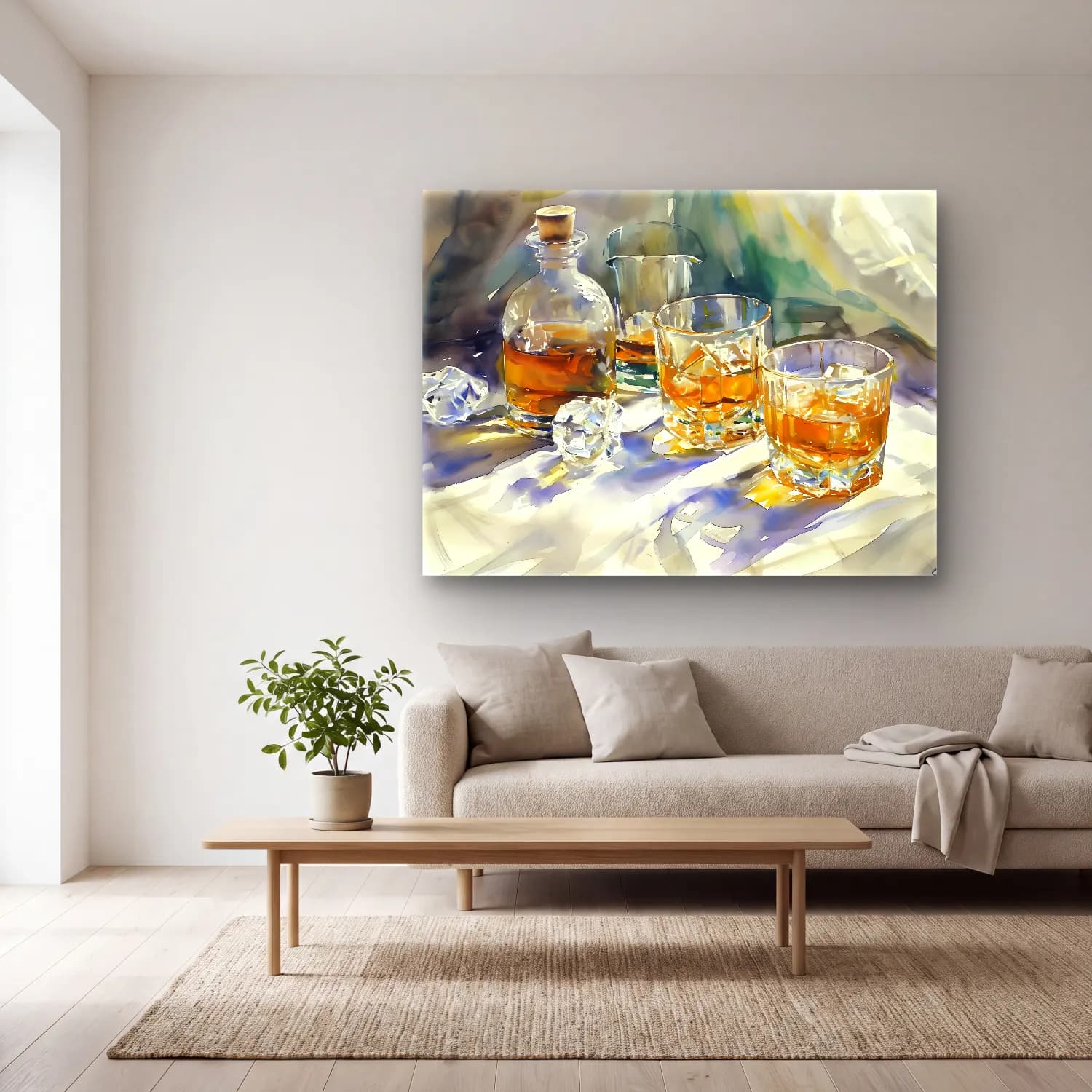 Suluboya Kokteyl – Pastel Tonlar cam tablo — açık renk salonda