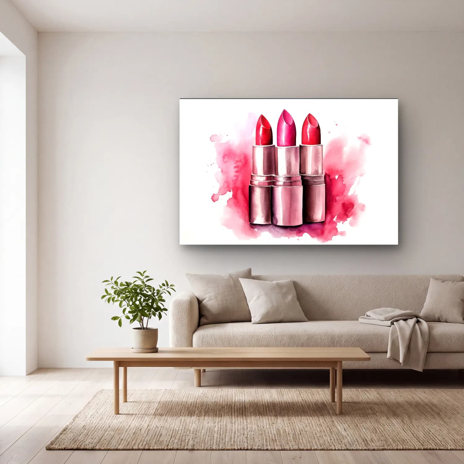 Suluboya Pembe Şakayıklar – Pembe Tonlar cam tablo — açık renk salonda