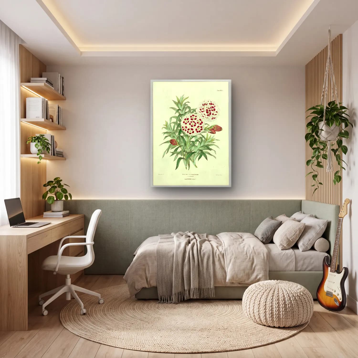 Botanik İllüstrasyon Çiçek Deseni No. 129 cam tablo — genç odasında