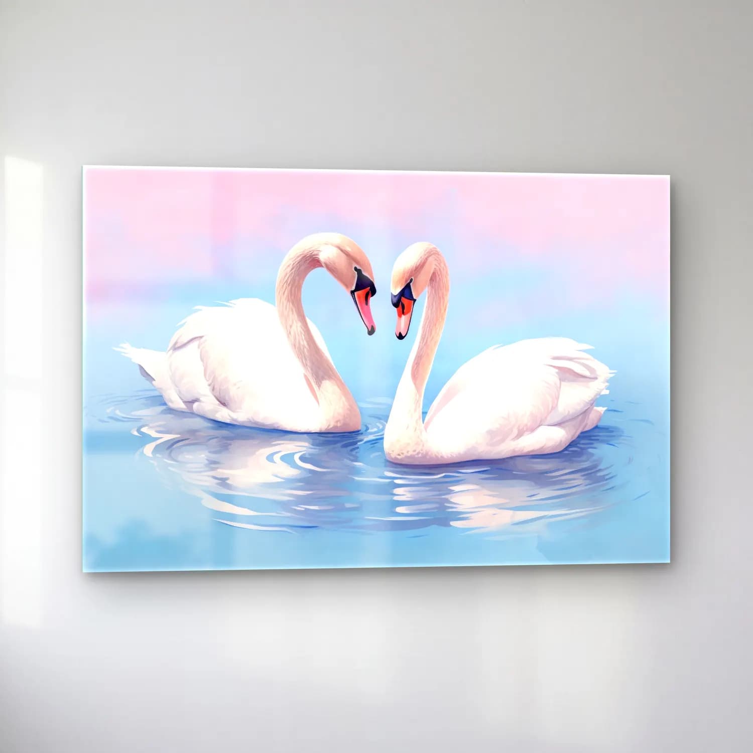 Sevimli İllüstrasyon Kuğu – Pastel Tonlar cam tablo — sol açıdan görünüm