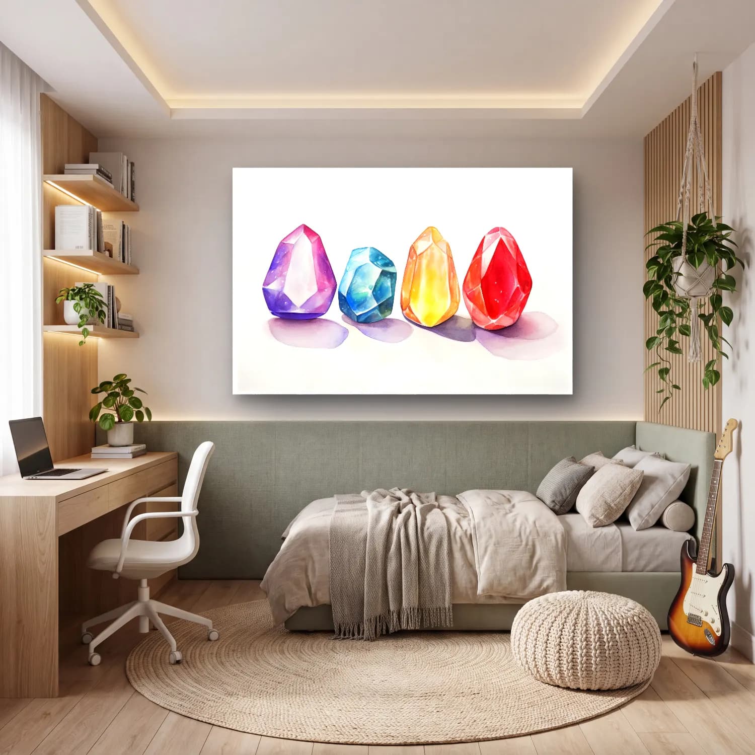 Suluboya Renk Alanları – Pastel Tonlar cam tablo — genç odasında