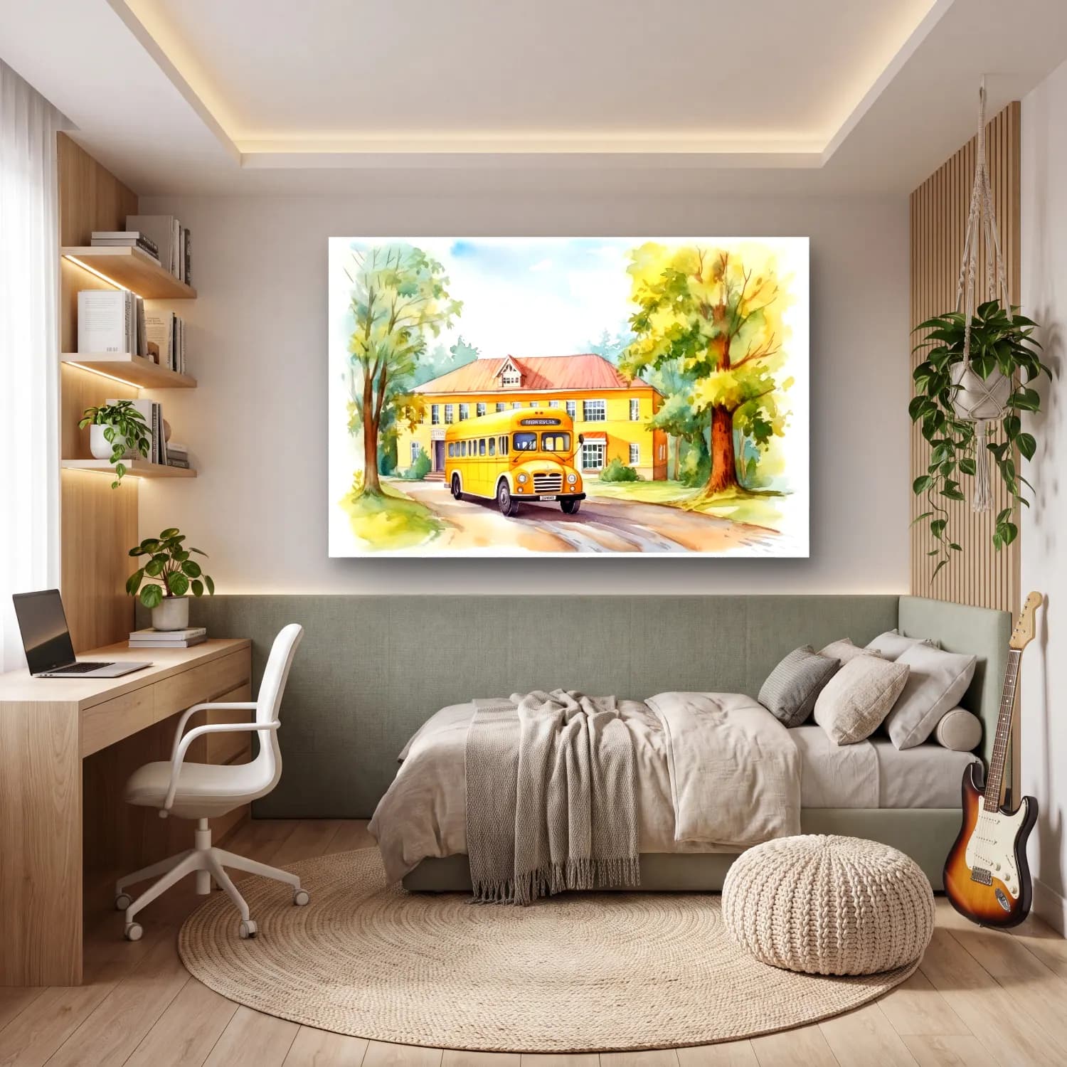 Suluboya Kır Evi No. 19 cam tablo — genç odasında