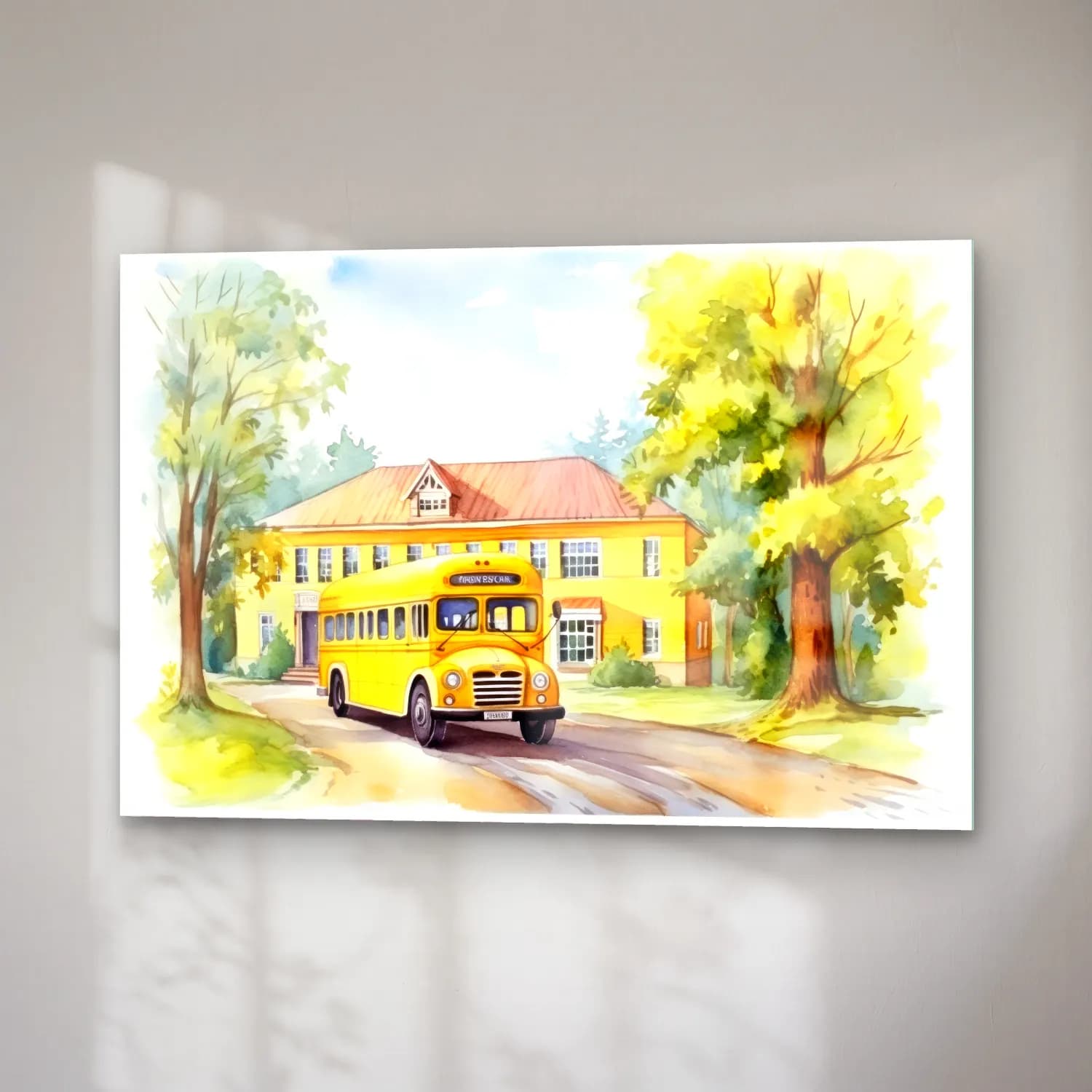 Suluboya Kır Evi No. 19 cam tablo — sağ açıdan görünüm