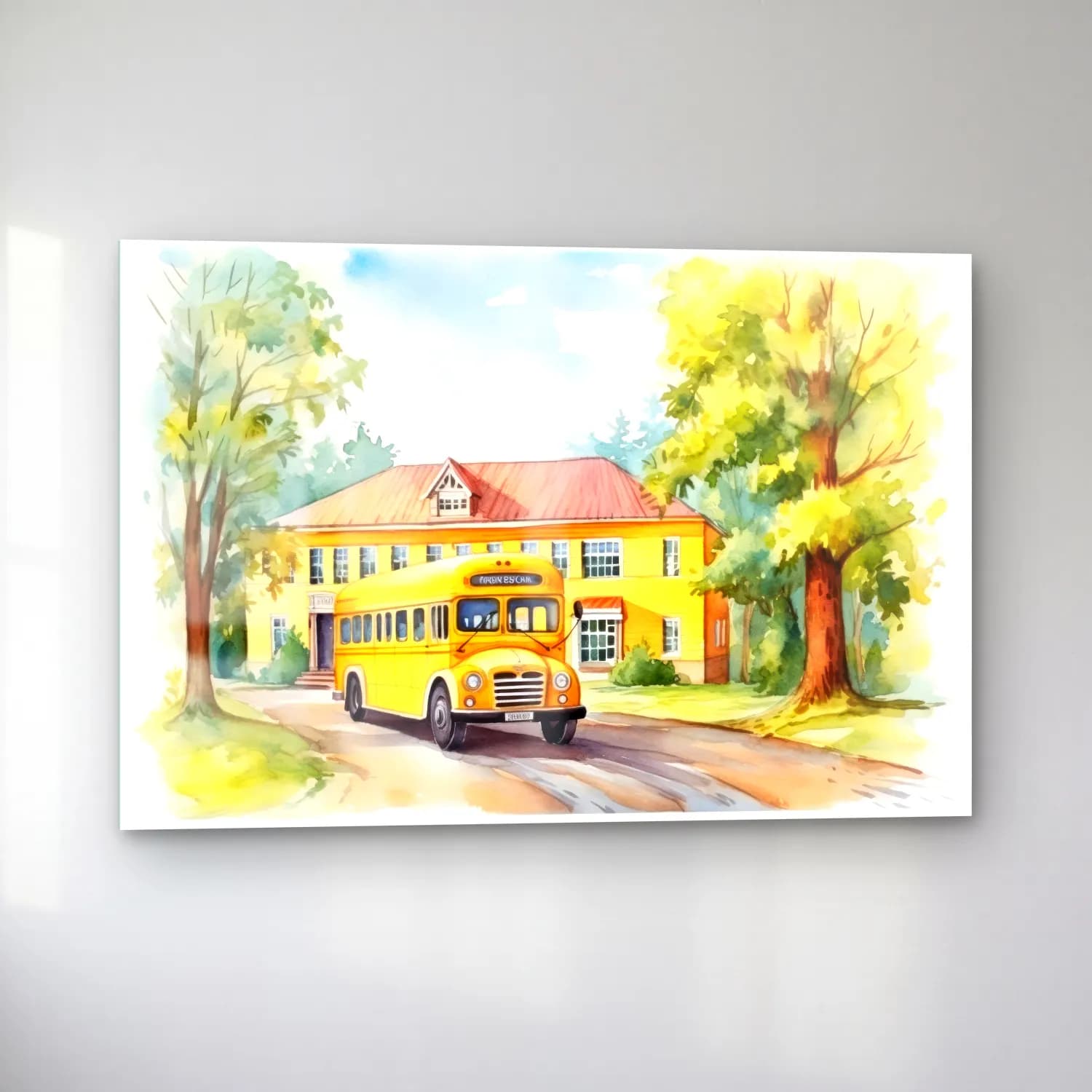 Suluboya Kır Evi No. 19 cam tablo — sol açıdan görünüm