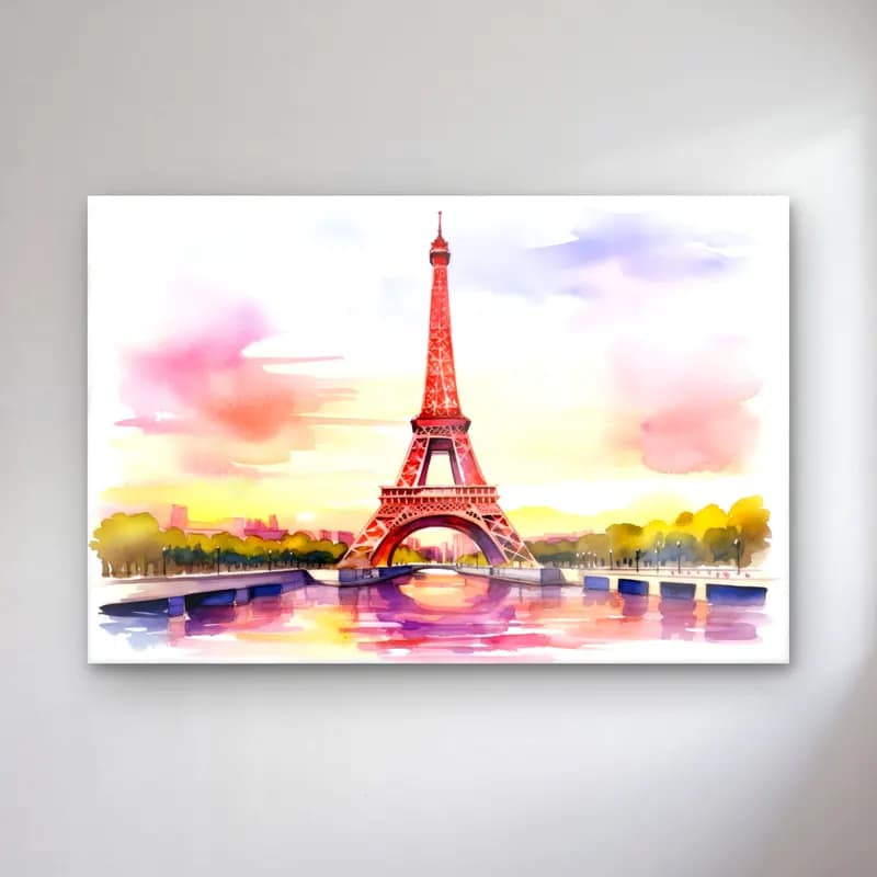 Suluboya Paris ve Eyfel Kulesi – Pembe Tonlar cam tablo — Suluboya Paris ve Eyfel Kulesi – Pembe Tonlar — suluboya paris ve eyfel kulesi